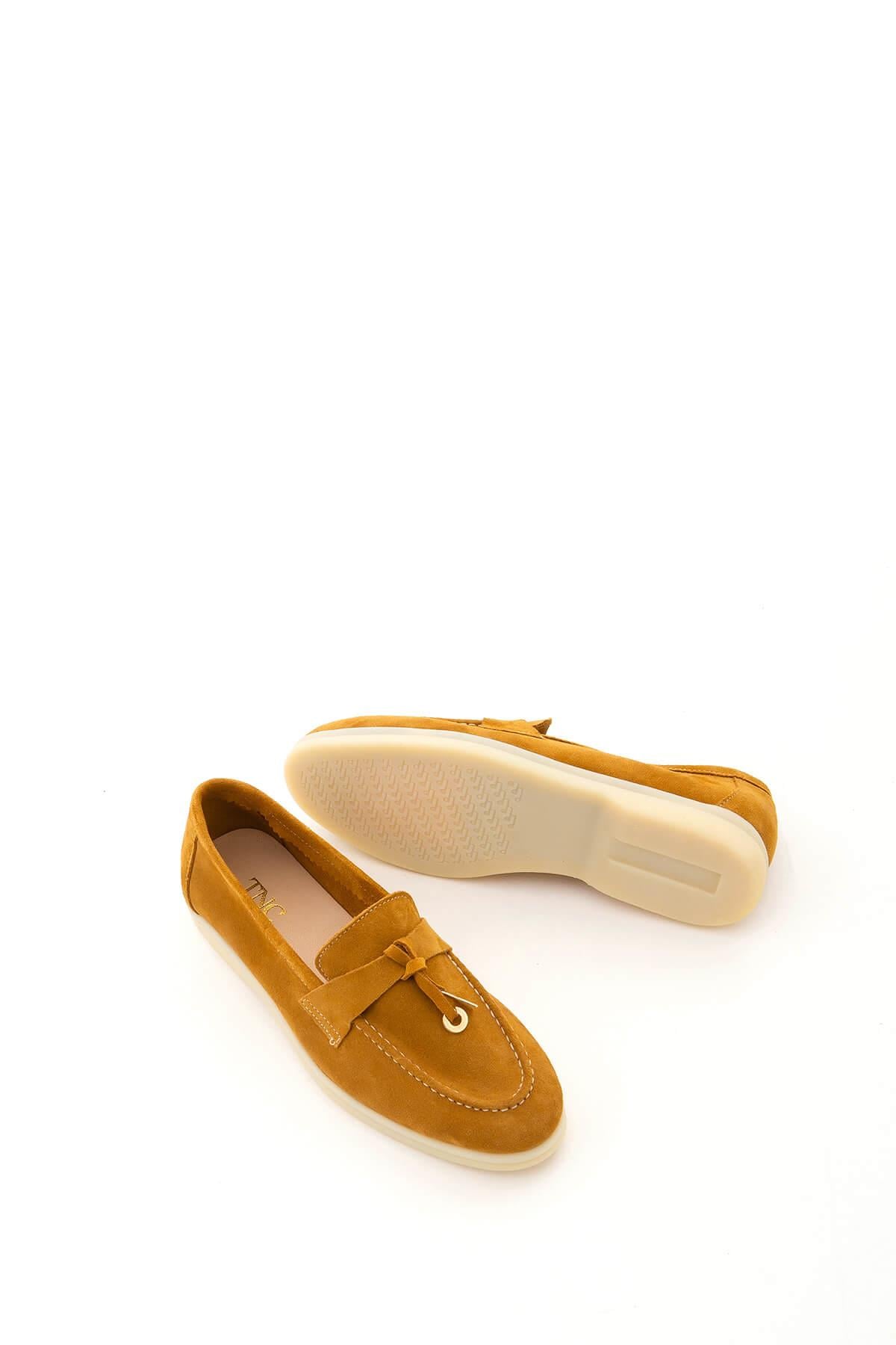 Tamer Tanca Mavi Deri Tamer Tanca Hakiki Kadın Loafer Ayakkabı