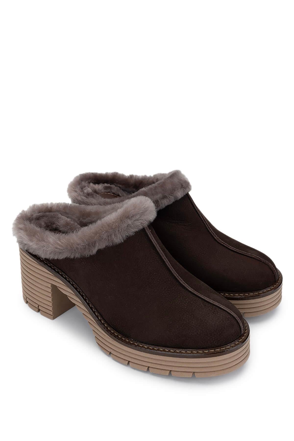 Tamer Tanca Siyah Nubuk Tamer Tanca Hakiki Deri Kadın Topuklu Terlik