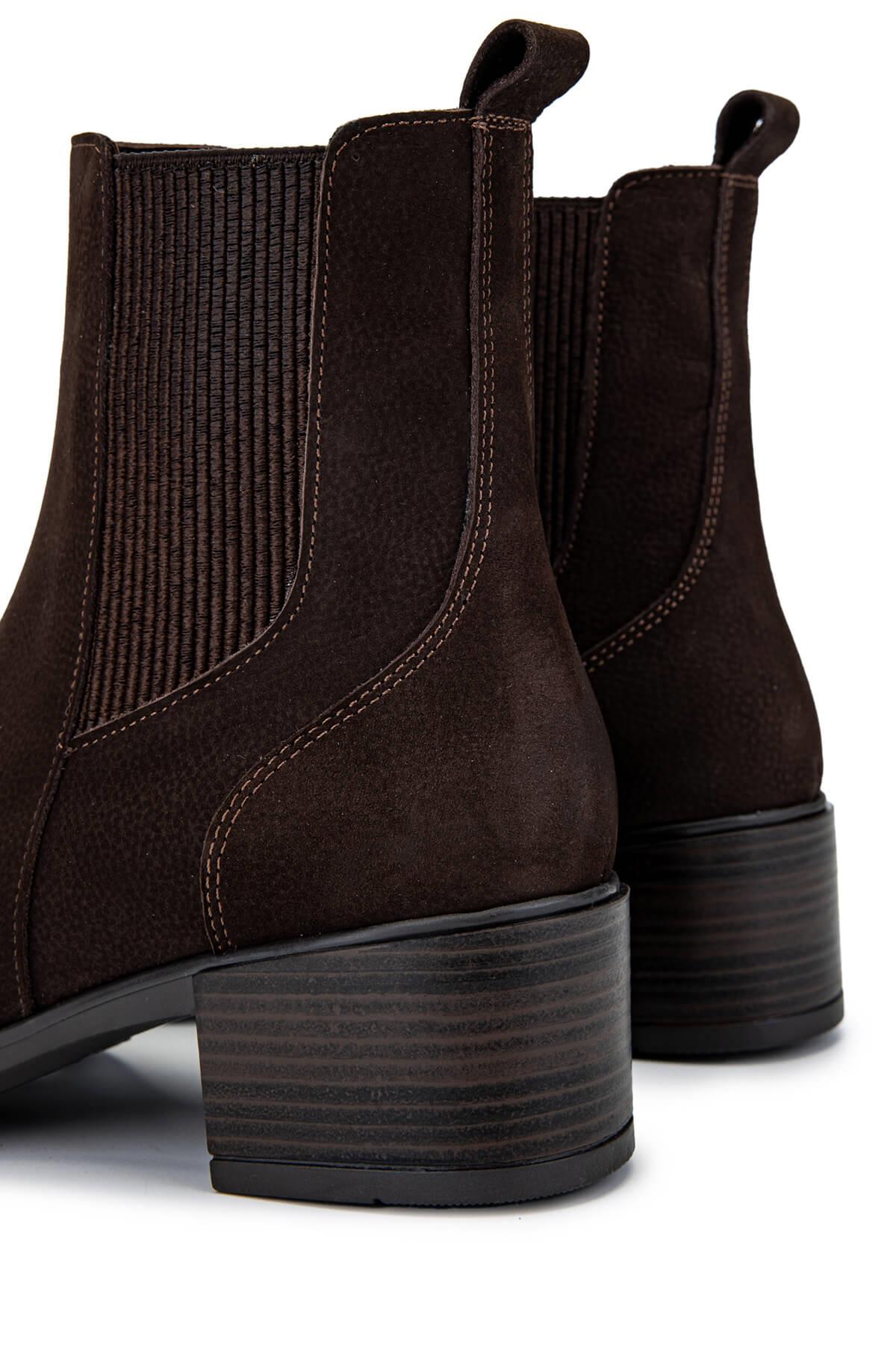 Tamer Tanca Kahverengi Nubuk Tamer Tanca Hakiki Deri Kadın Topuklu Bot