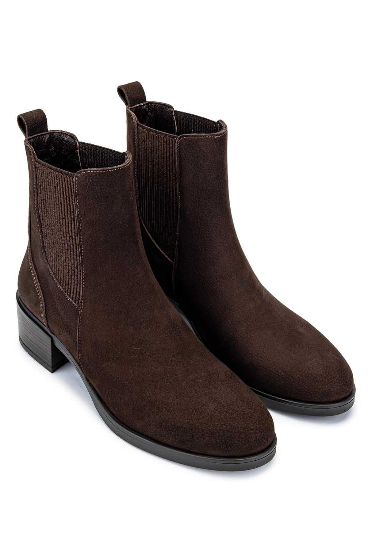 Tamer Tanca Kahverengi Nubuk Tamer Tanca Hakiki Deri Kadın Topuklu Bot