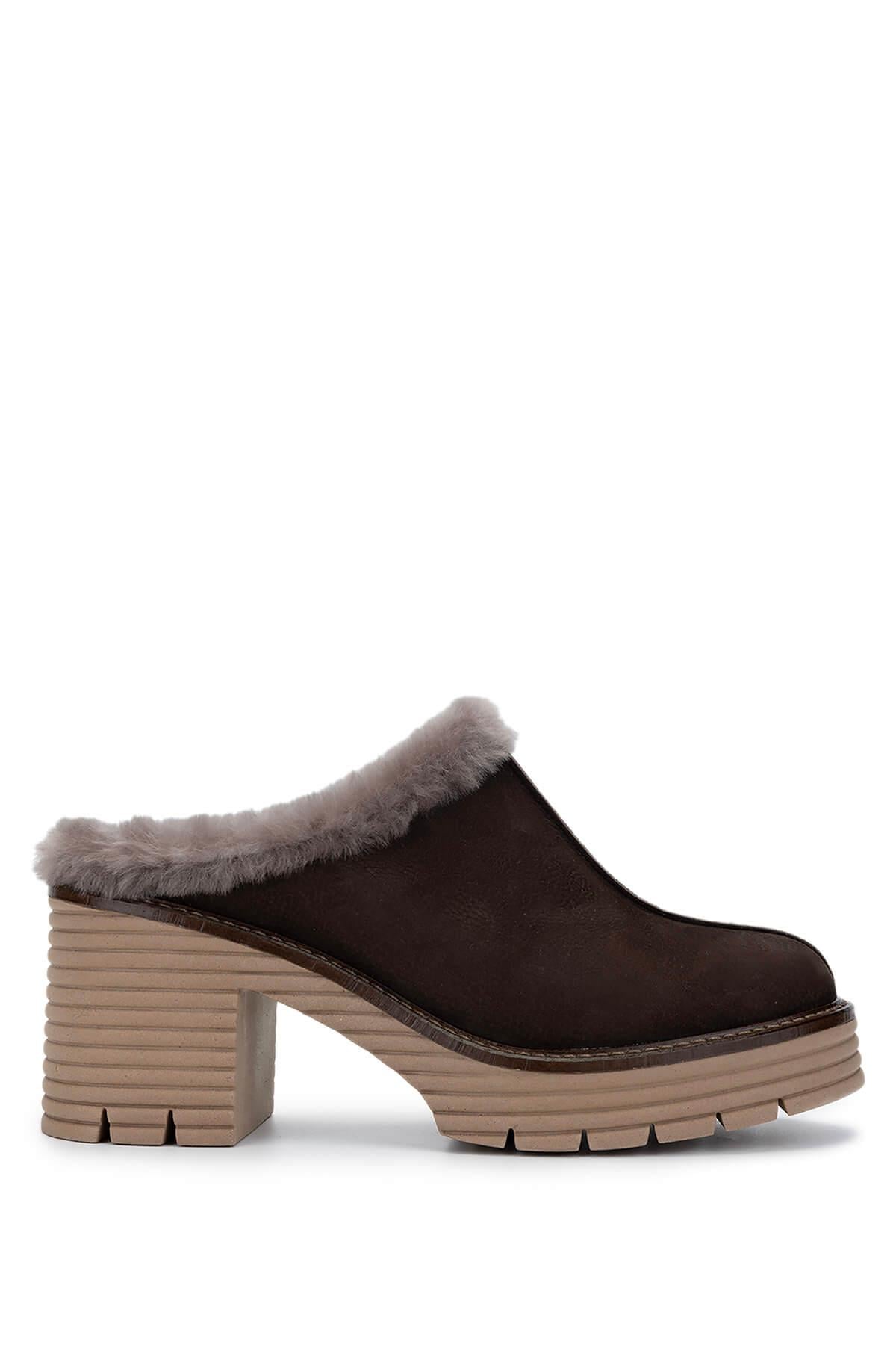 Tamer Tanca Siyah Nubuk Tamer Tanca Hakiki Deri Kadın Topuklu Terlik