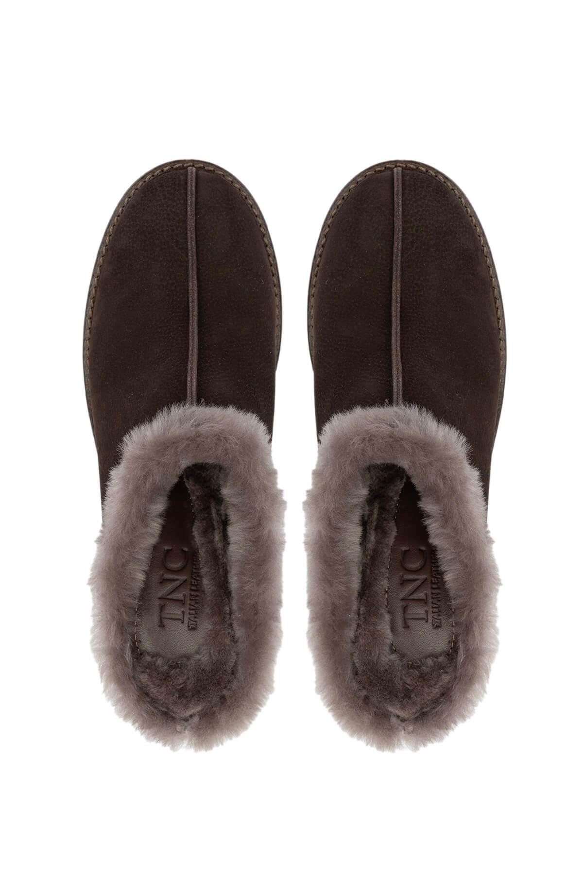 Tamer Tanca Siyah Nubuk Tamer Tanca Hakiki Deri Kadın Topuklu Terlik