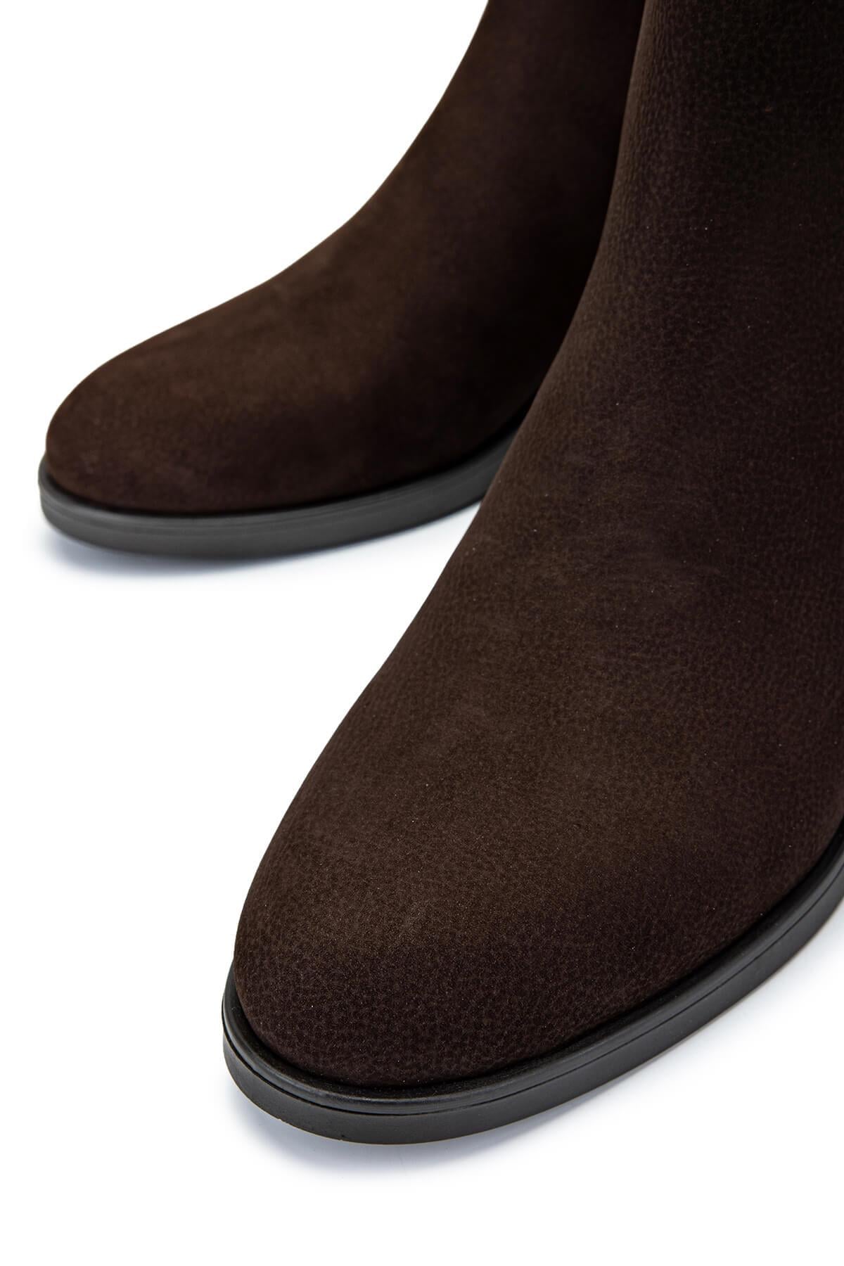 Tamer Tanca Kahverengi Nubuk Tamer Tanca Hakiki Deri Kadın Topuklu Bot