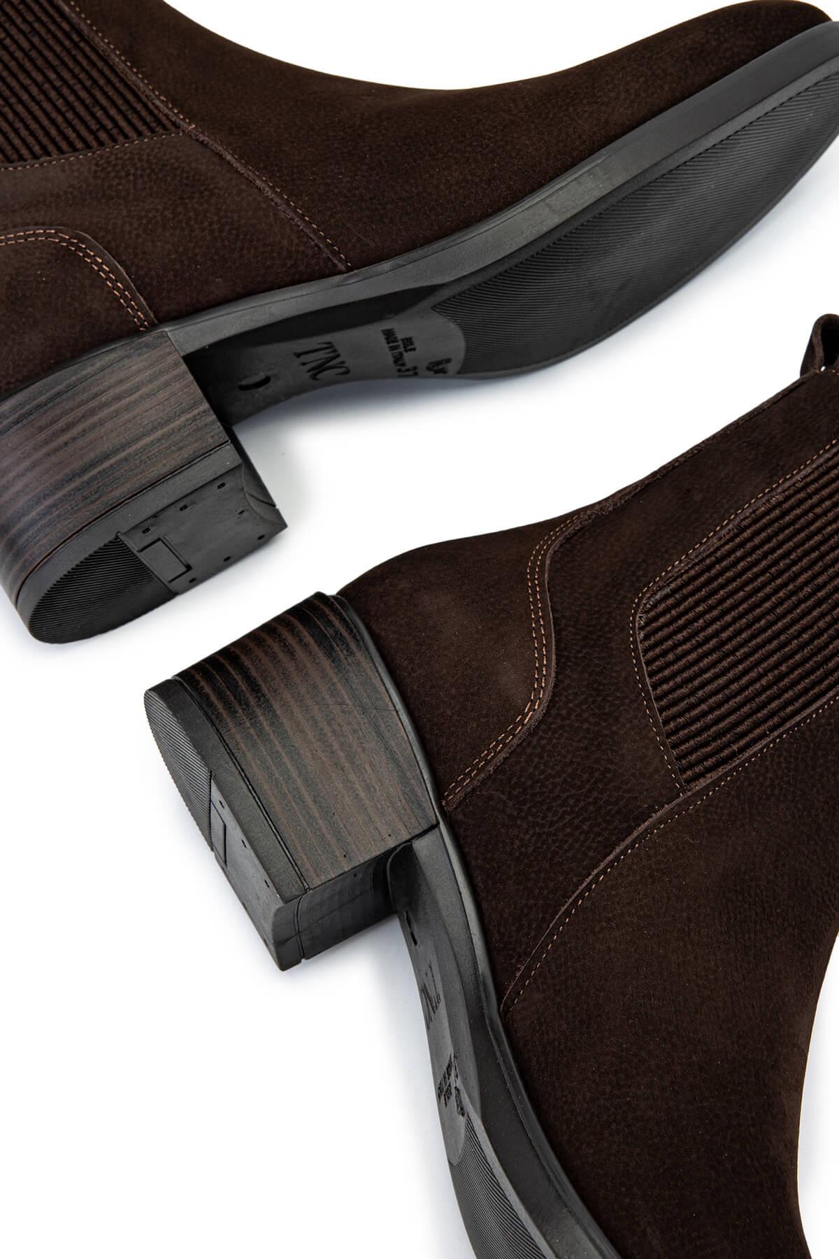 Tamer Tanca Kahverengi Nubuk Tamer Tanca Hakiki Deri Kadın Topuklu Bot