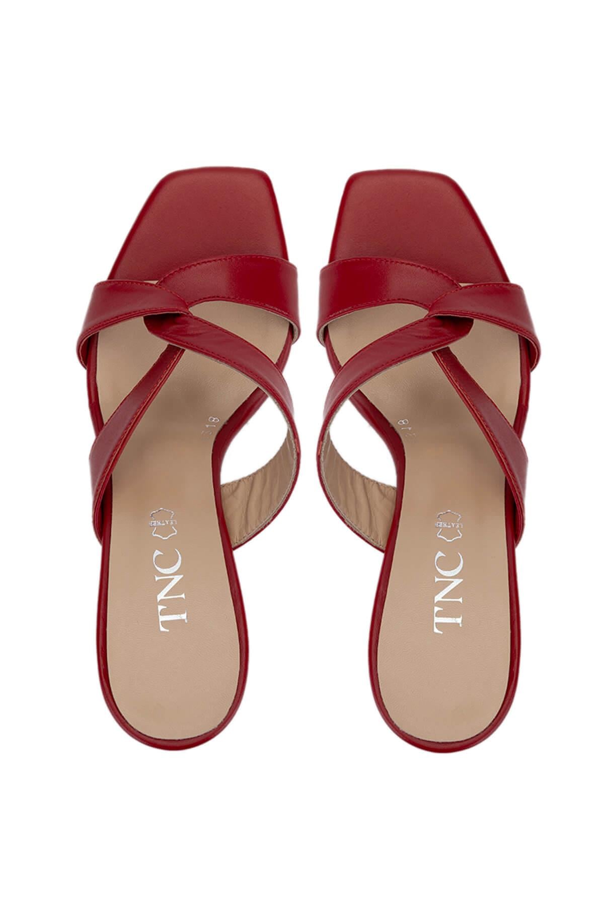 Tamer Tanca Pudra Tamer Tanca Hakiki Kadın Deri Topuklu Terlik