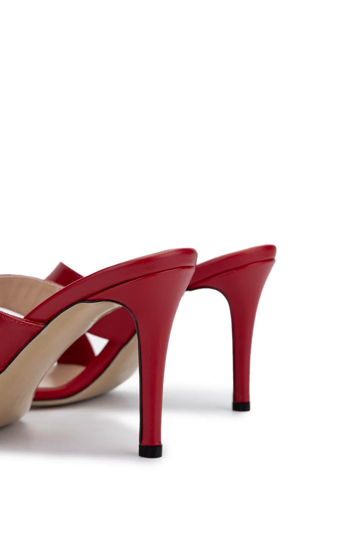 Tamer Tanca Pudra Tamer Tanca Hakiki Kadın Deri Topuklu Terlik