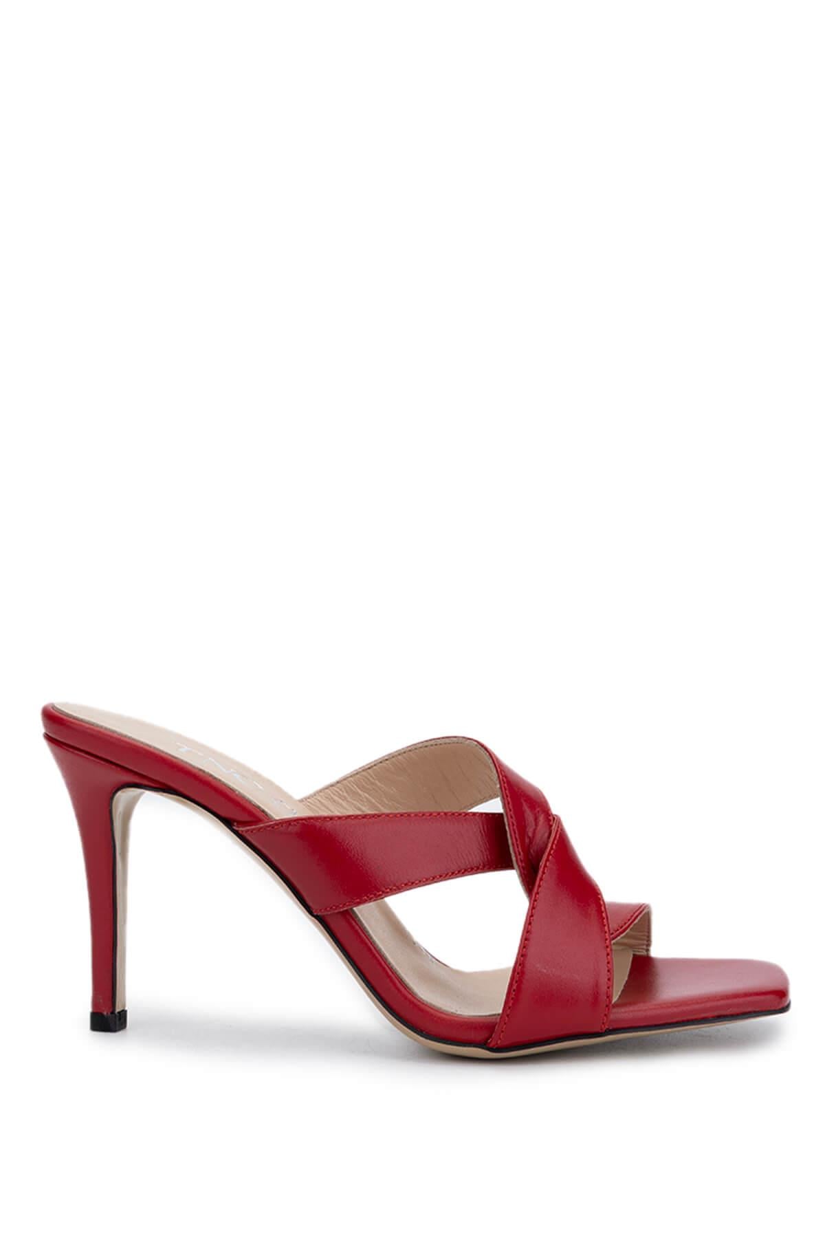 Tamer Tanca Pudra Tamer Tanca Hakiki Kadın Deri Topuklu Terlik