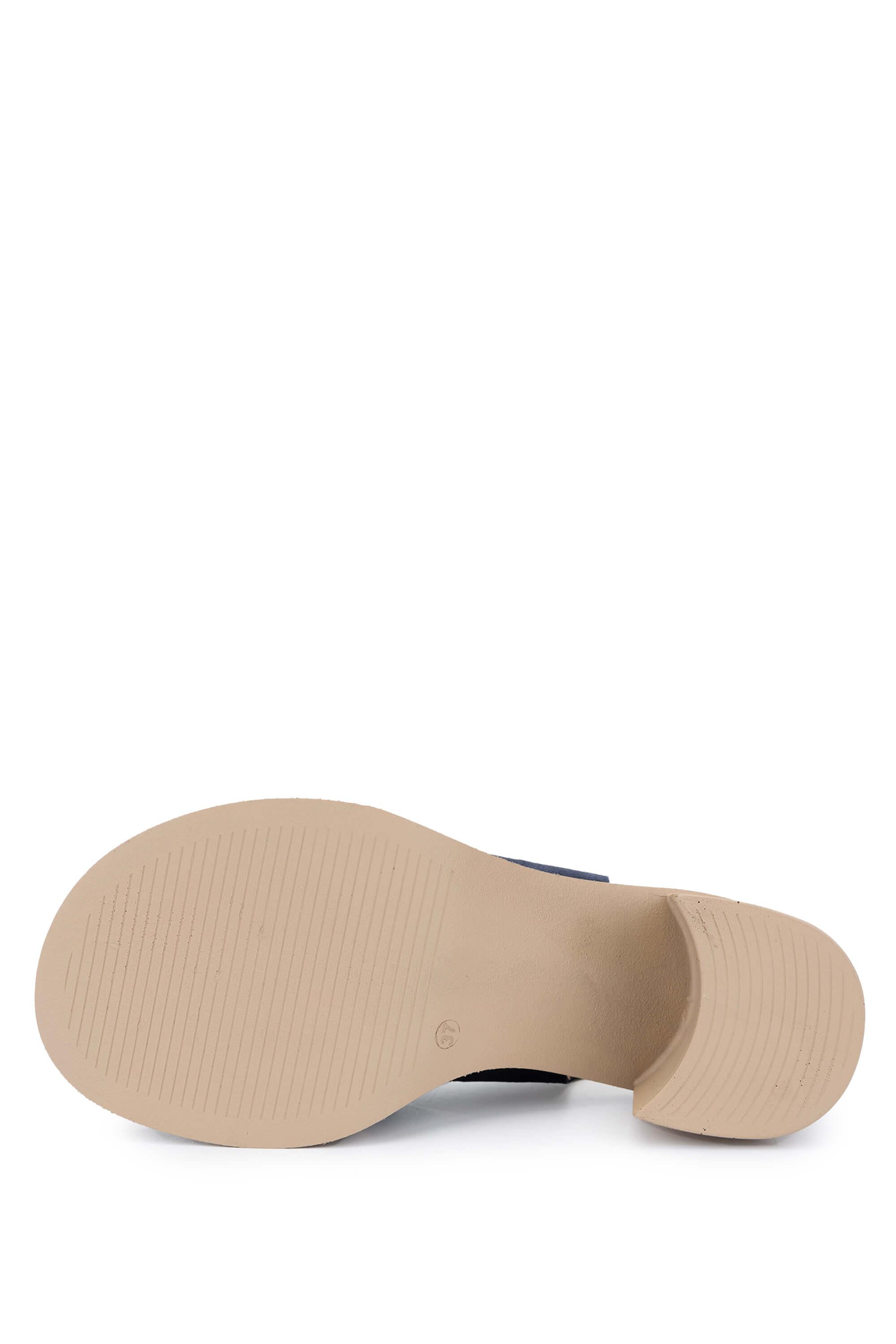 Tamer Tanca Lacivert Süet Tamer Tanca Hakiki Deri Kadın Topuklu Sandalet