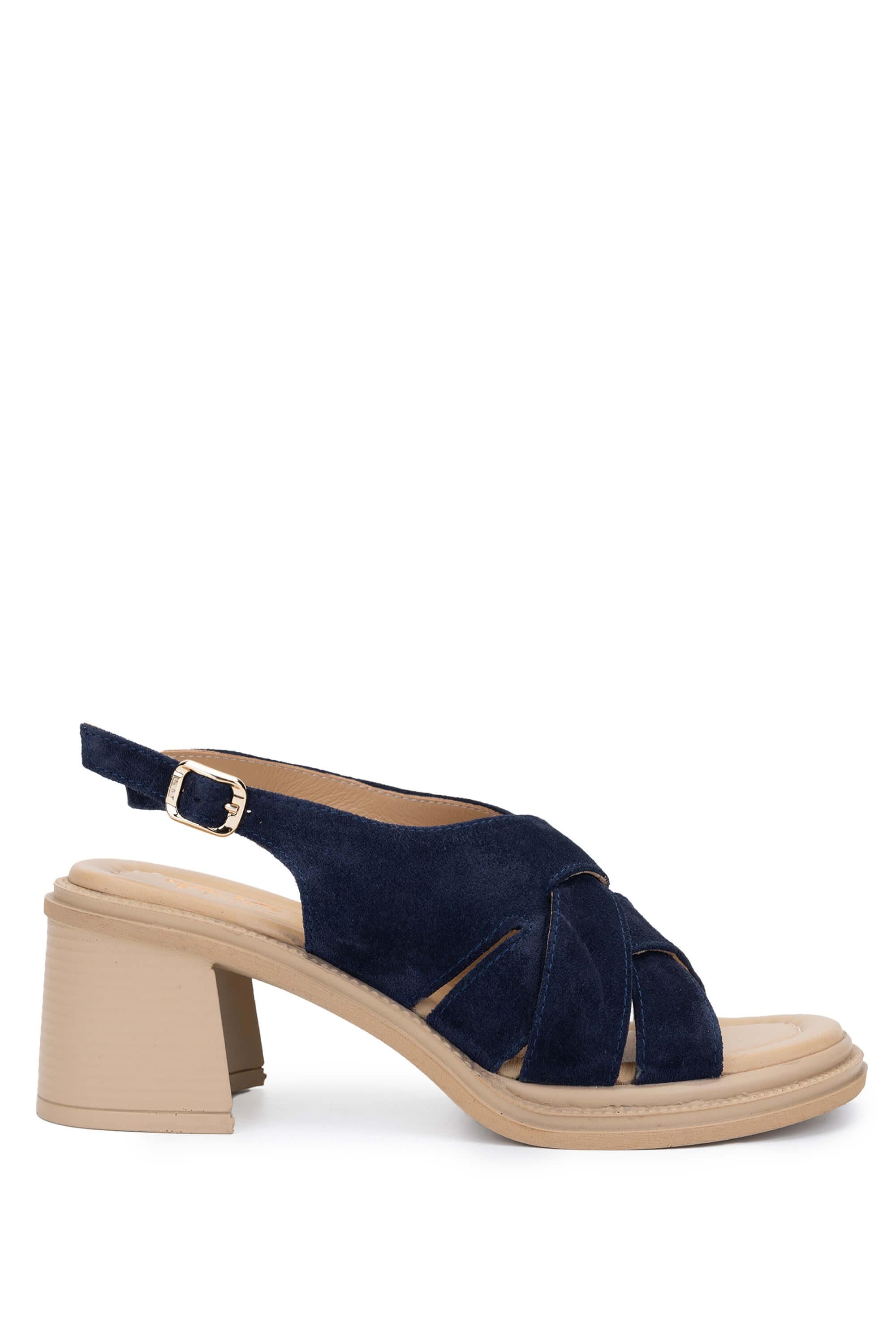 Tamer Tanca Lacivert Süet Tamer Tanca Hakiki Deri Kadın Topuklu Sandalet