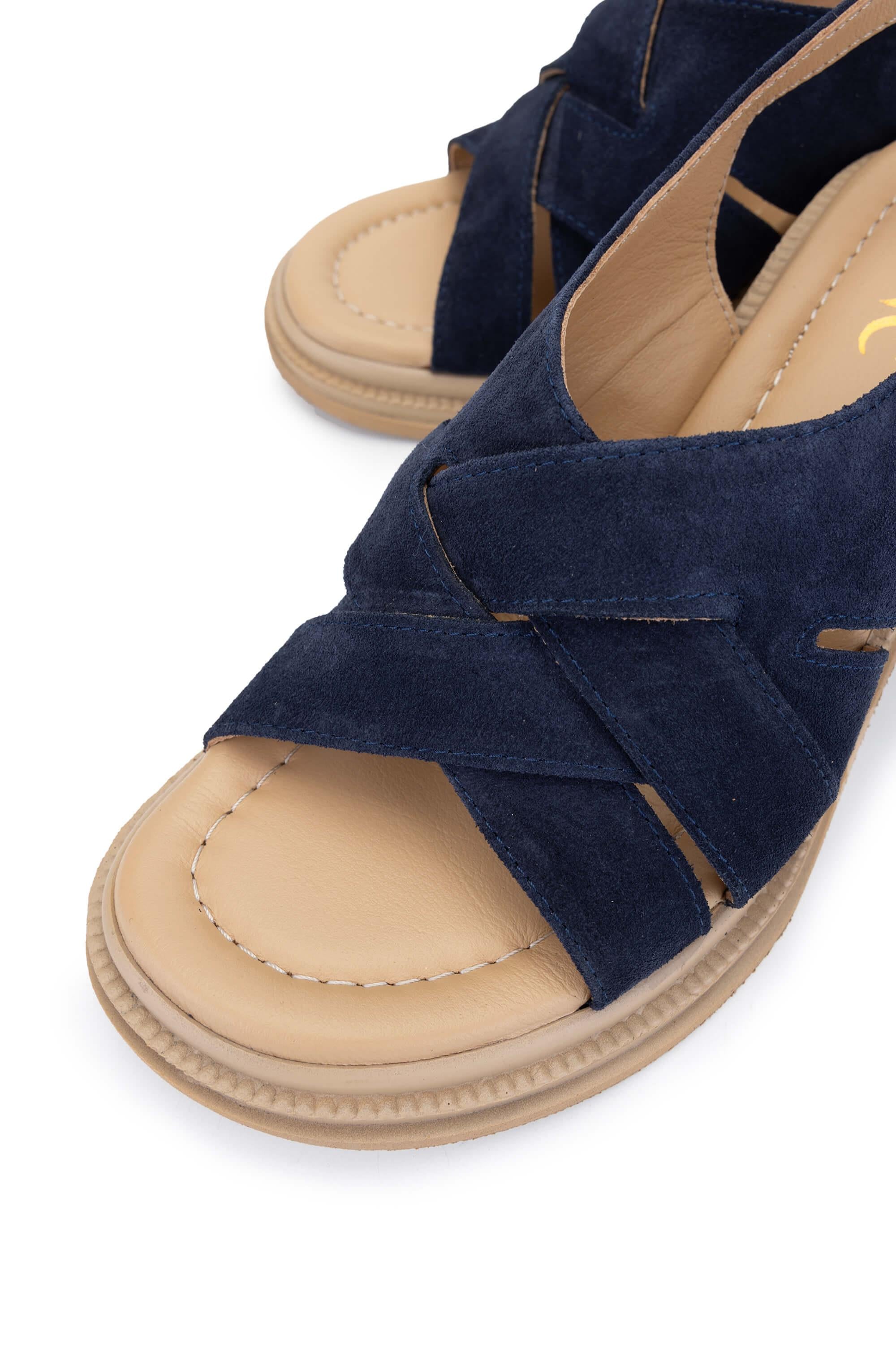 Tamer Tanca Lacivert Süet Tamer Tanca Hakiki Deri Kadın Topuklu Sandalet