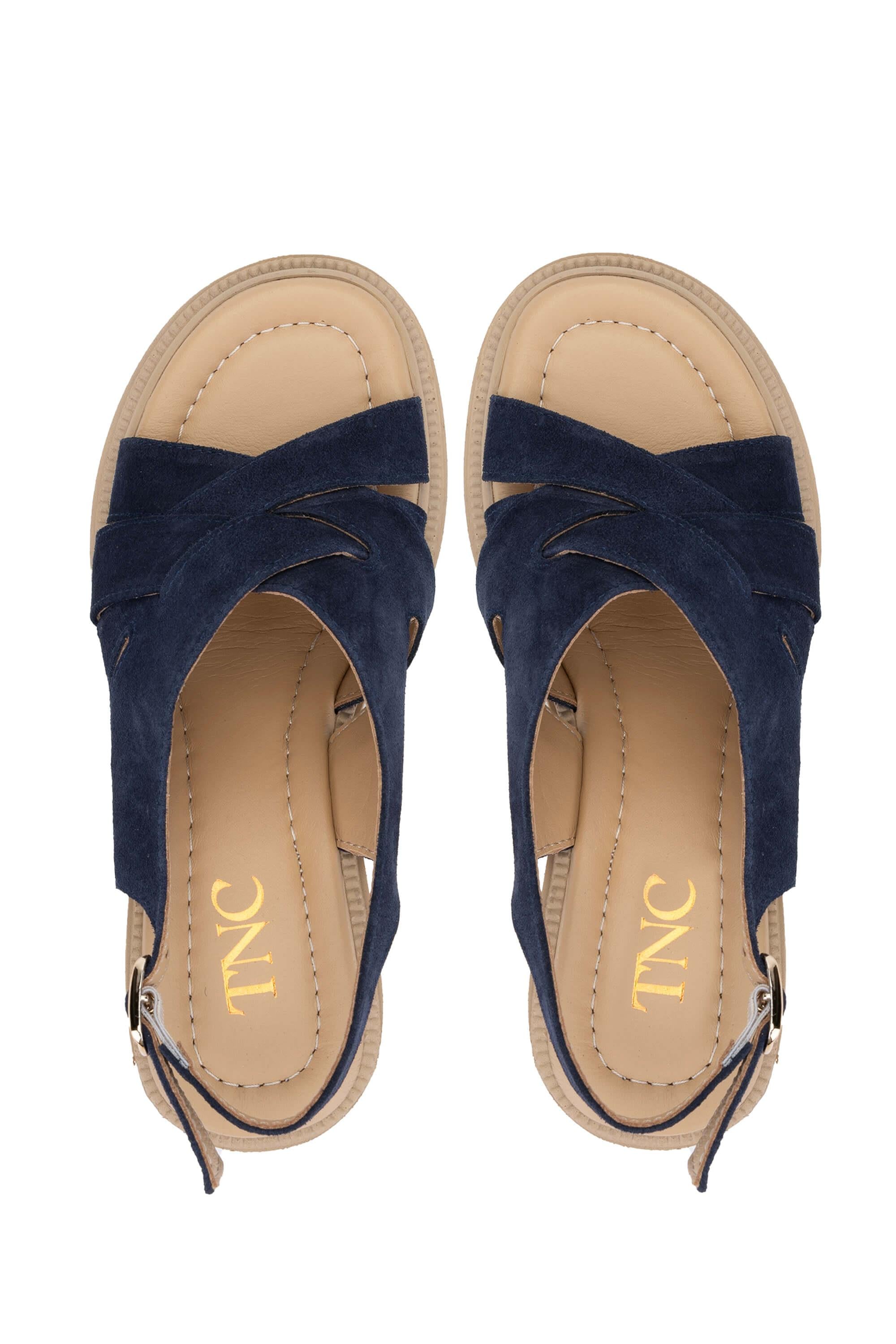 Tamer Tanca Lacivert Süet Tamer Tanca Hakiki Deri Kadın Topuklu Sandalet