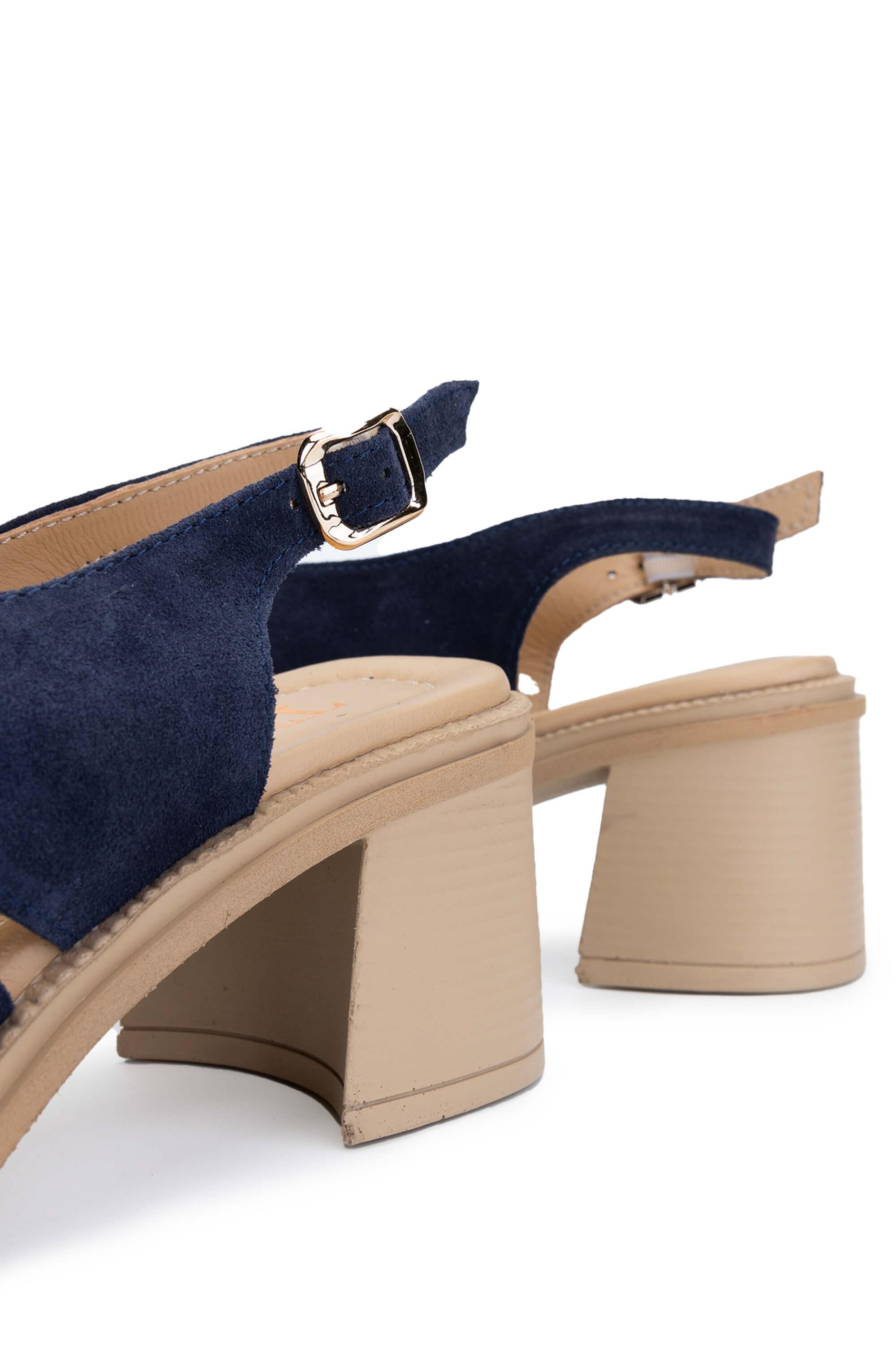 Tamer Tanca Lacivert Süet Tamer Tanca Hakiki Deri Kadın Topuklu Sandalet
