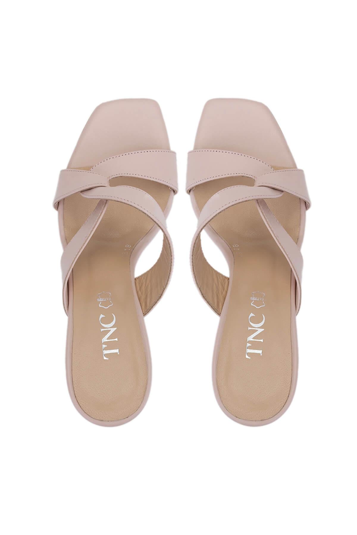 Tamer Tanca Pudra Tamer Tanca Hakiki Kadın Deri Topuklu Terlik