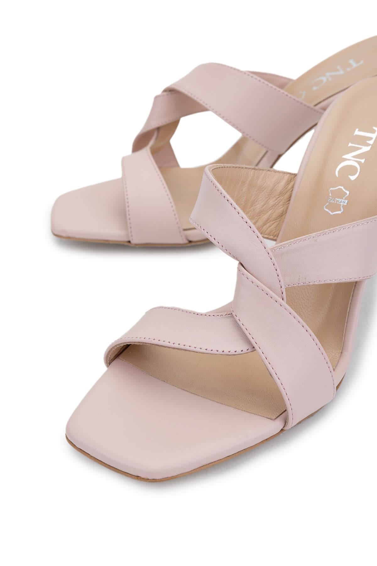 Tamer Tanca Pudra Tamer Tanca Hakiki Kadın Deri Topuklu Terlik