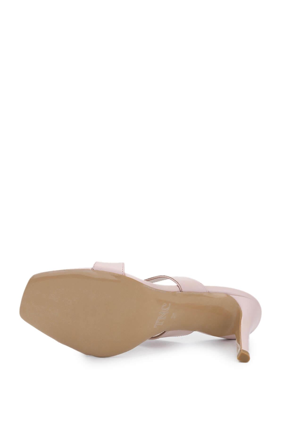 Tamer Tanca Pudra Tamer Tanca Hakiki Kadın Deri Topuklu Terlik