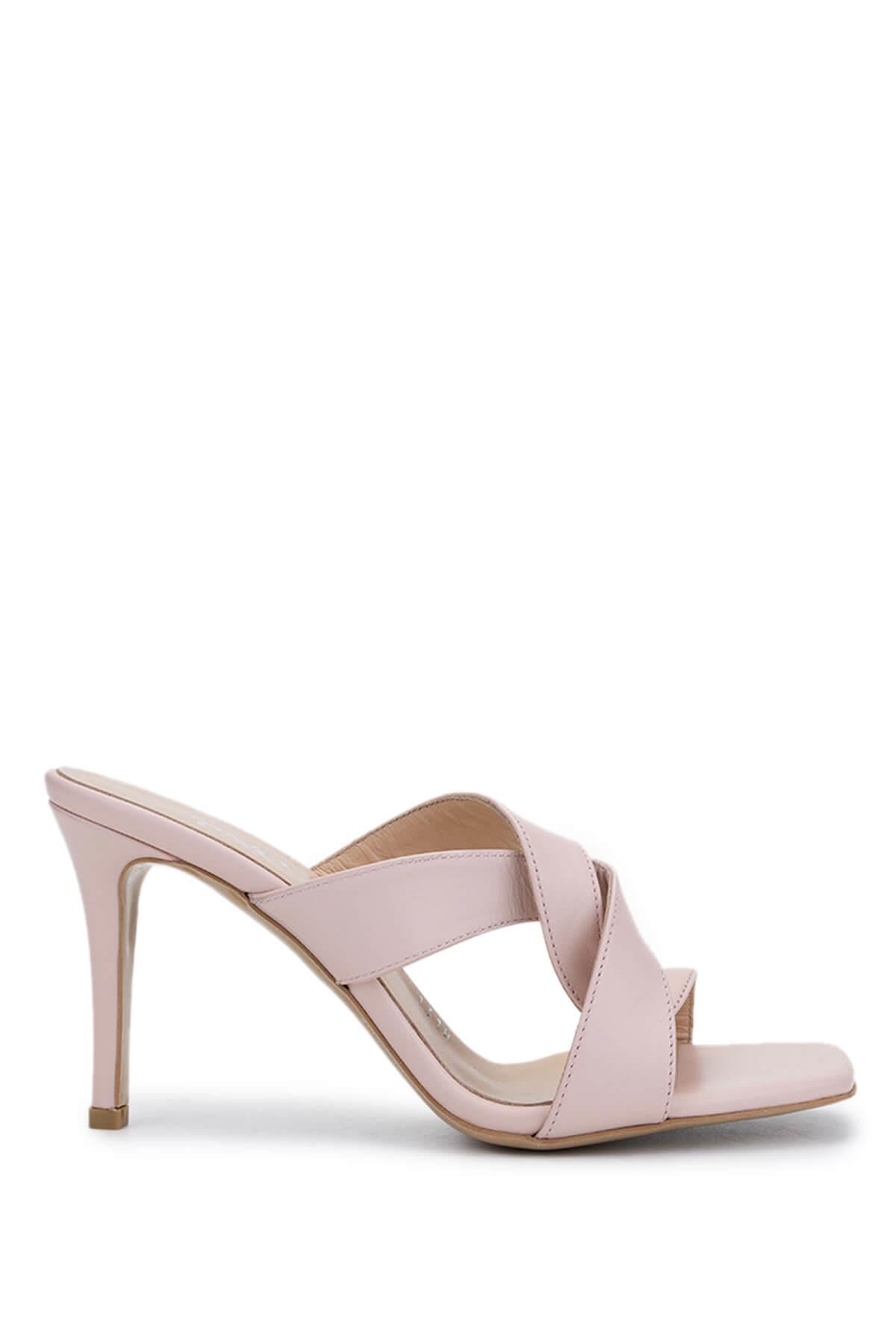 Tamer Tanca Pudra Tamer Tanca Hakiki Kadın Deri Topuklu Terlik