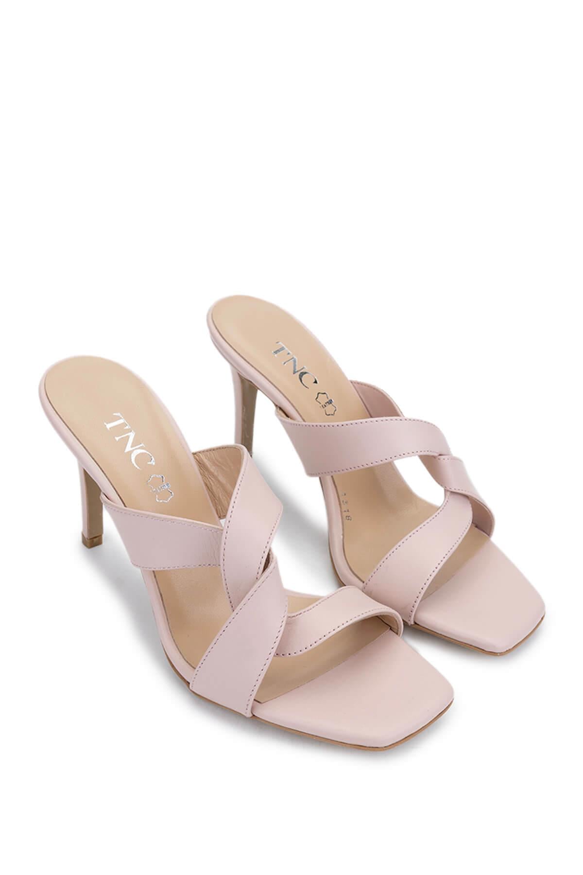 Tamer Tanca Pudra Tamer Tanca Hakiki Kadın Deri Topuklu Terlik