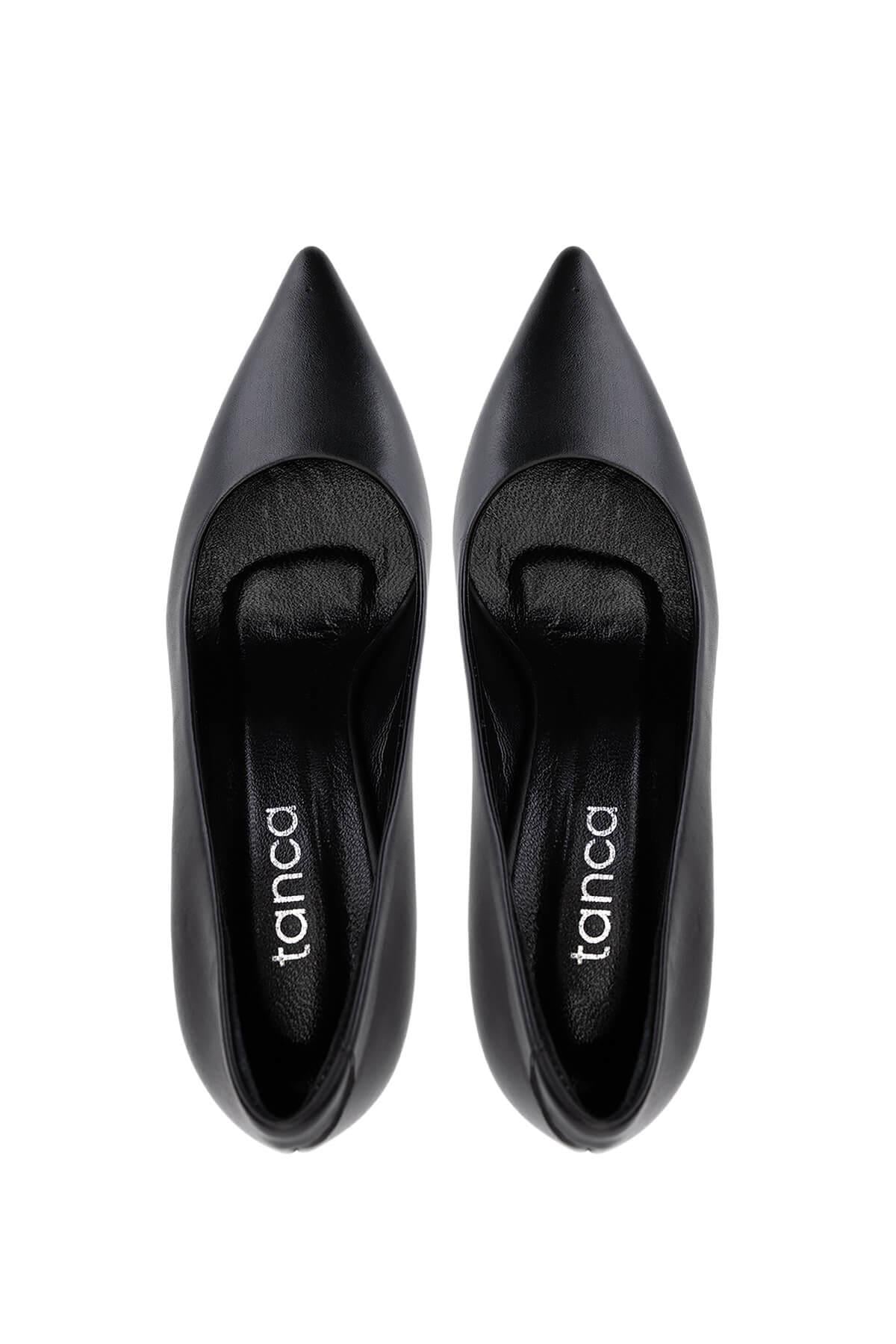 Tamer Tanca Siyah Kırışık Rugan Tamer Tanca Hakiki Deri Kadın Topuklu Ayakkabı