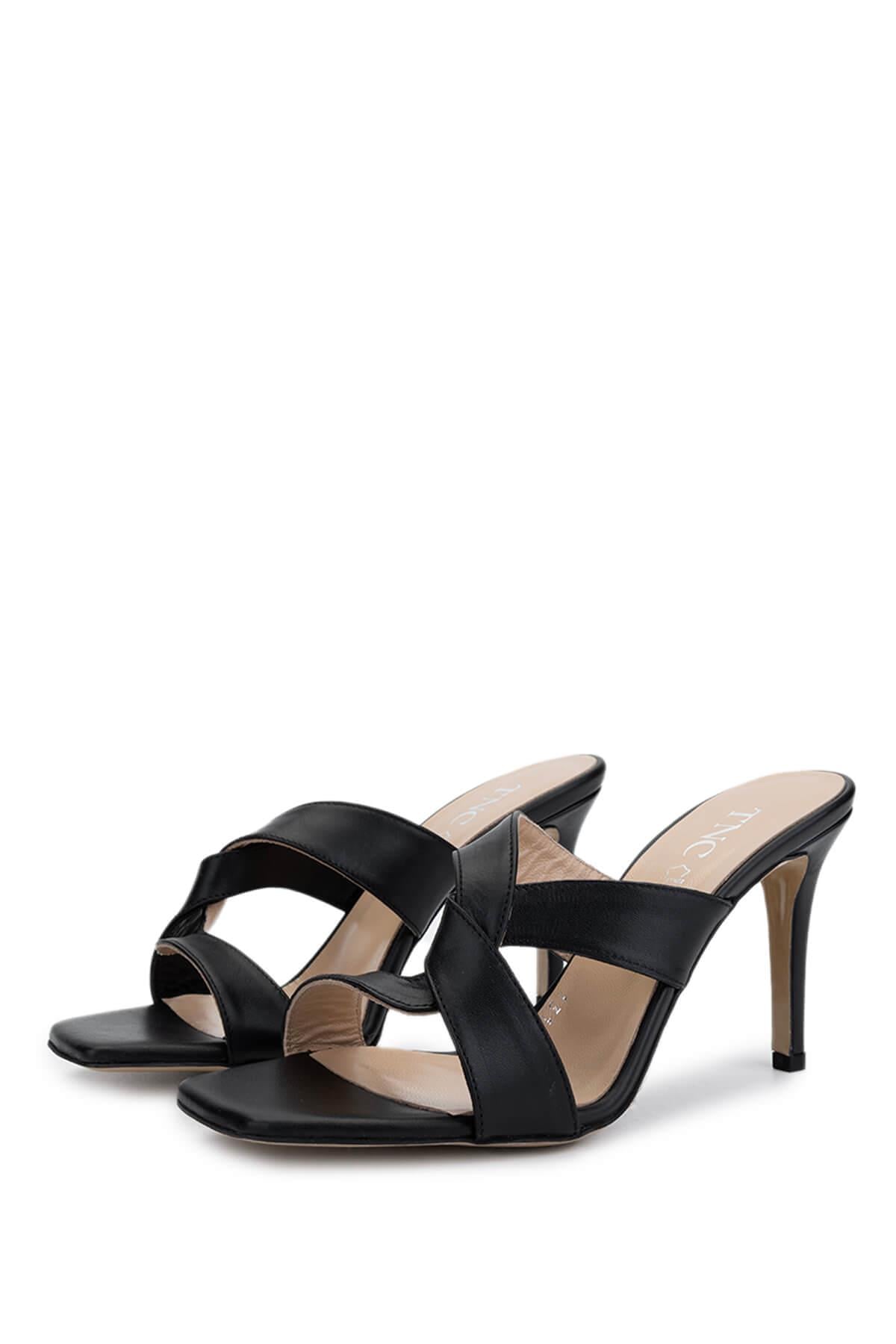 Tamer Tanca Pudra Tamer Tanca Hakiki Kadın Deri Topuklu Terlik