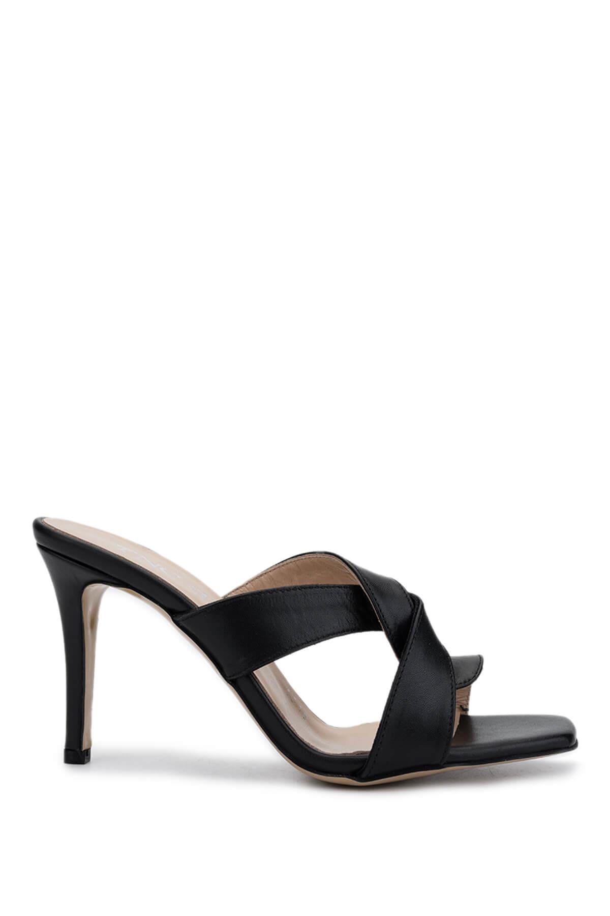 Tamer Tanca Pudra Tamer Tanca Hakiki Kadın Deri Topuklu Terlik