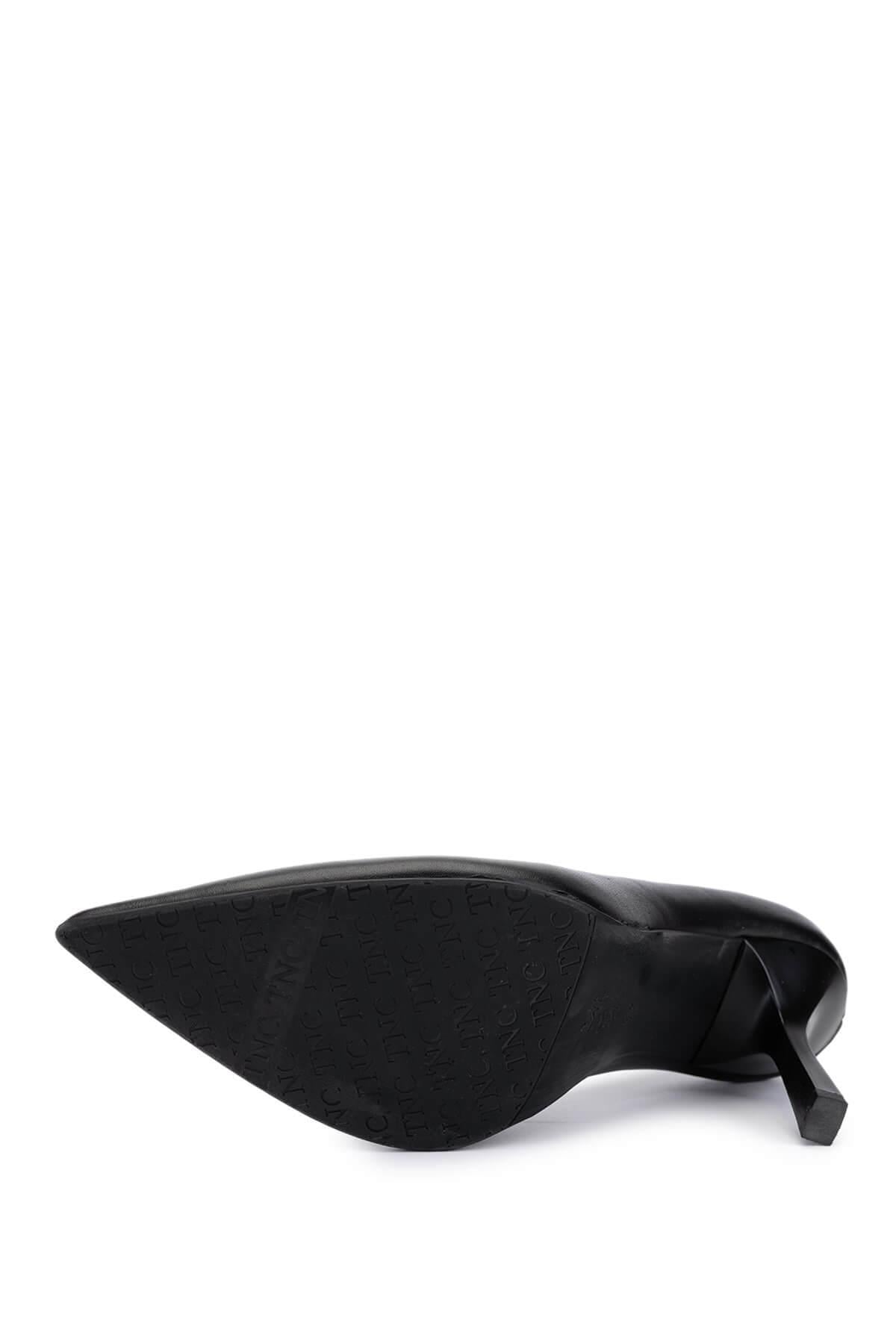 Tamer Tanca Siyah Kırışık Rugan Tamer Tanca Hakiki Deri Kadın Topuklu Ayakkabı