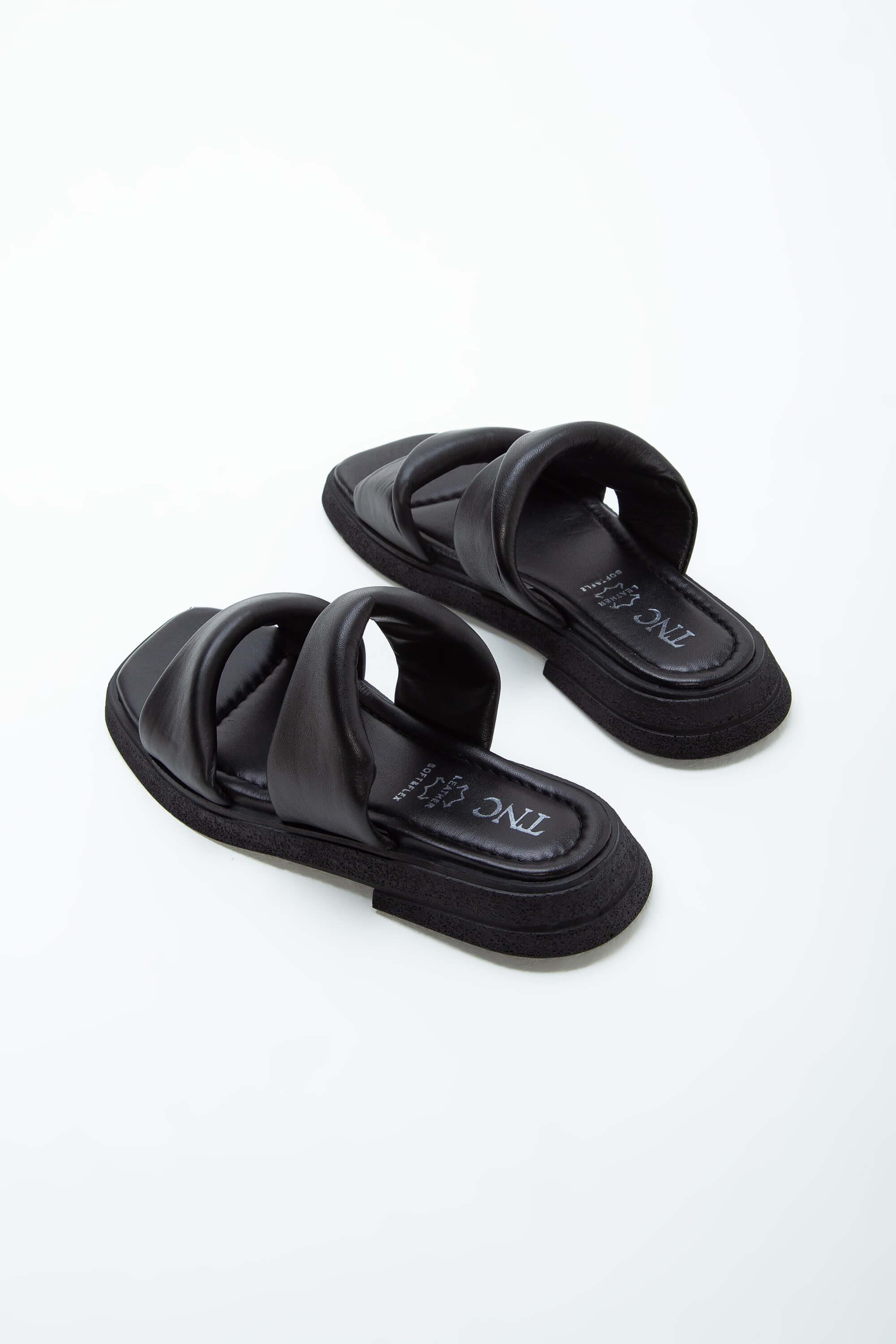 Tamer Tanca Siyah Tamer Tanca Hakiki Kadın Deri Düz Terlik