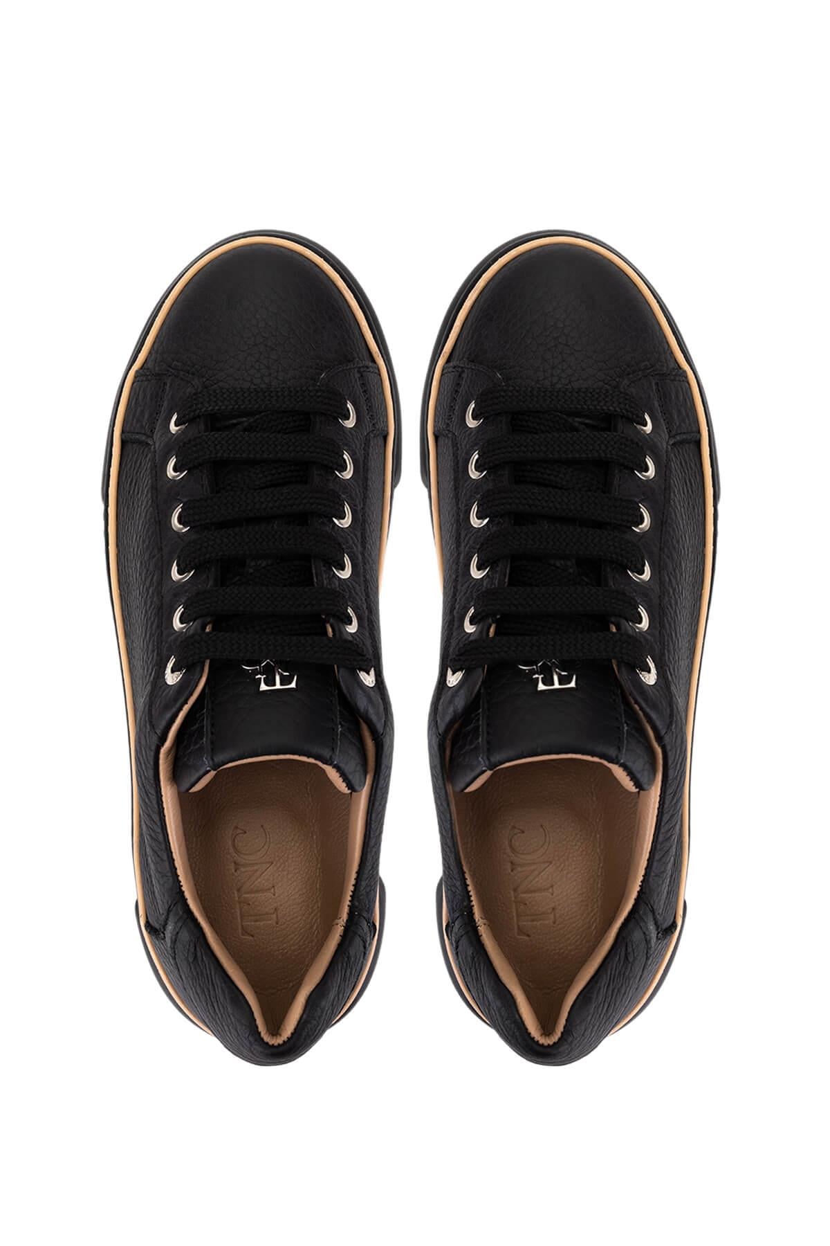 Tamer Tanca Siyah Floter Tamer Tanca Hakiki Kadın Deri Sneakers Spor Ayakkabı