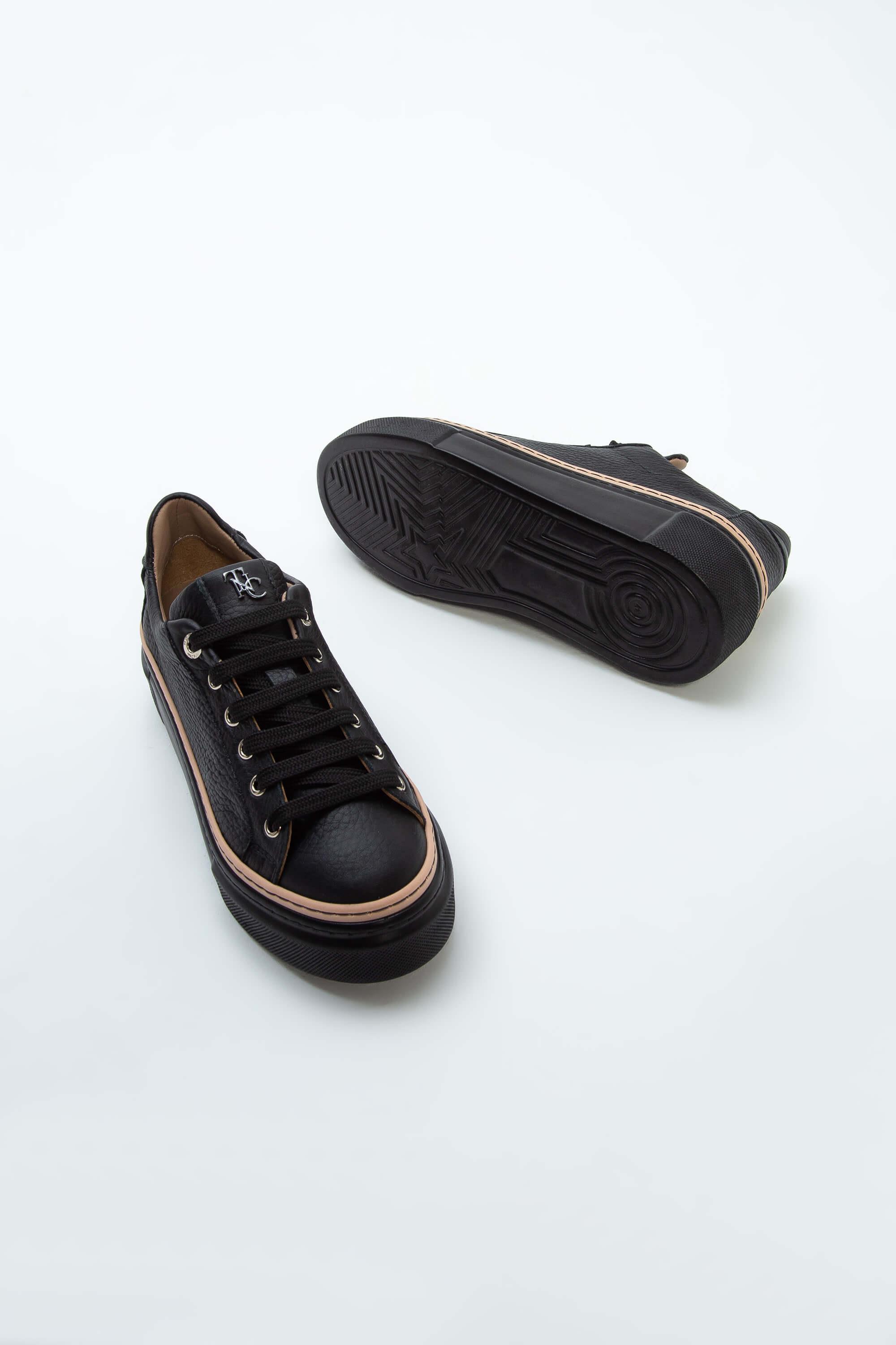 Tamer Tanca Siyah Floter Tamer Tanca Hakiki Kadın Deri Sneakers Spor Ayakkabı