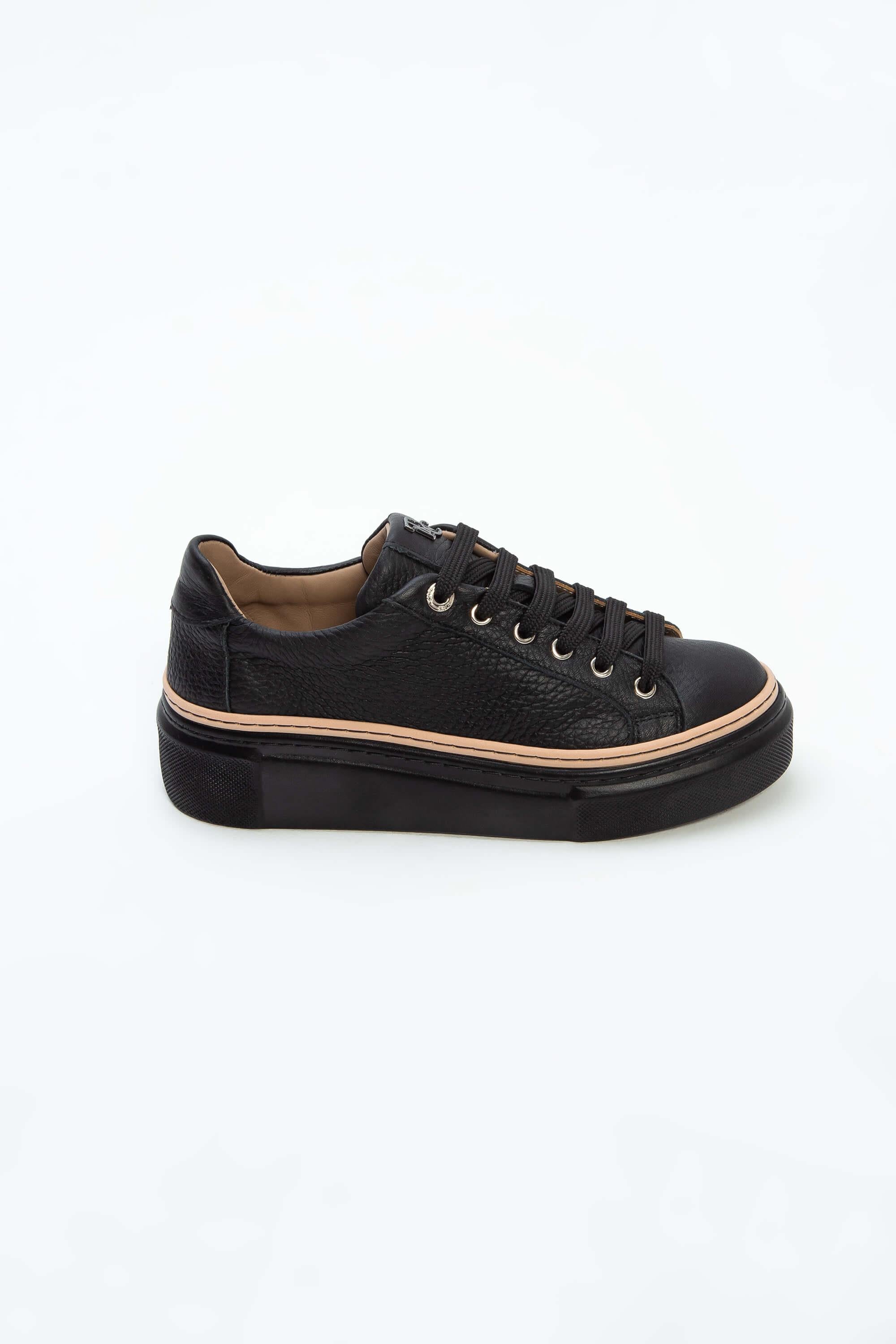 Tamer Tanca Siyah Floter Tamer Tanca Hakiki Kadın Deri Sneakers Spor Ayakkabı