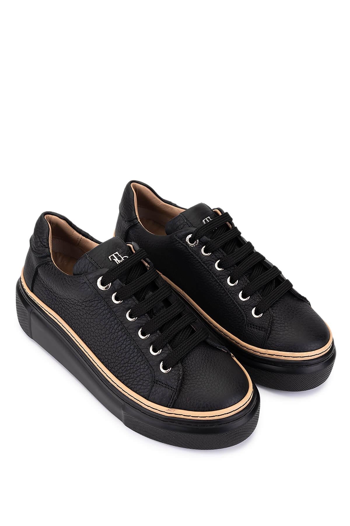 Tamer Tanca Siyah Floter Tamer Tanca Hakiki Kadın Deri Sneakers Spor Ayakkabı