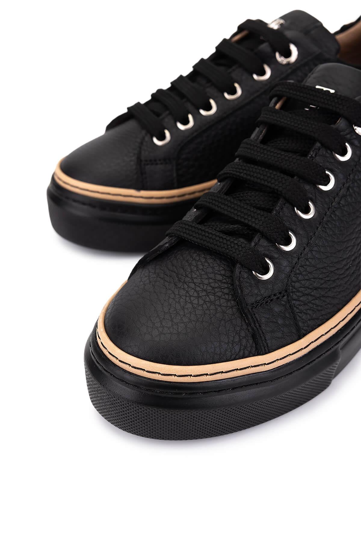 Tamer Tanca Siyah Floter Tamer Tanca Hakiki Kadın Deri Sneakers Spor Ayakkabı