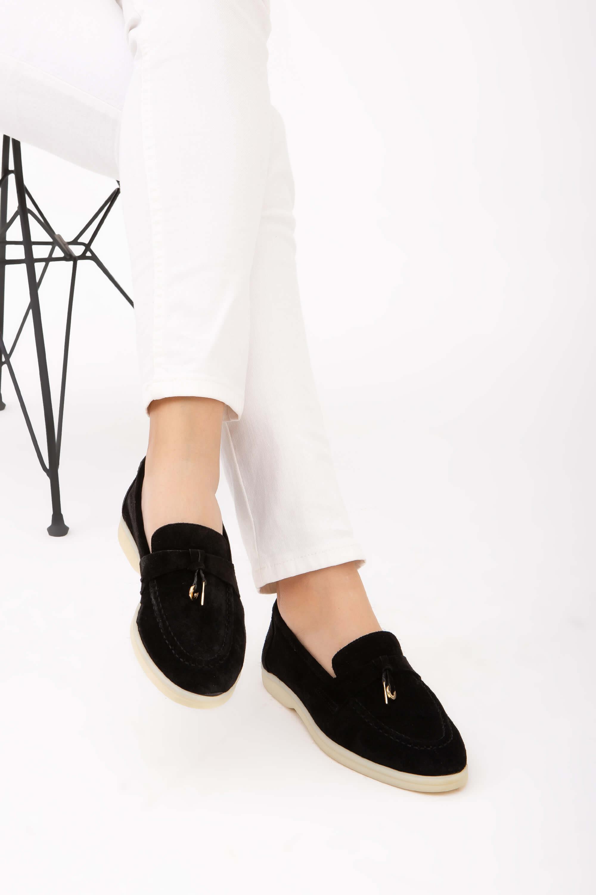 Tamer Tanca Mavi Deri Tamer Tanca Hakiki Kadın Loafer Ayakkabı