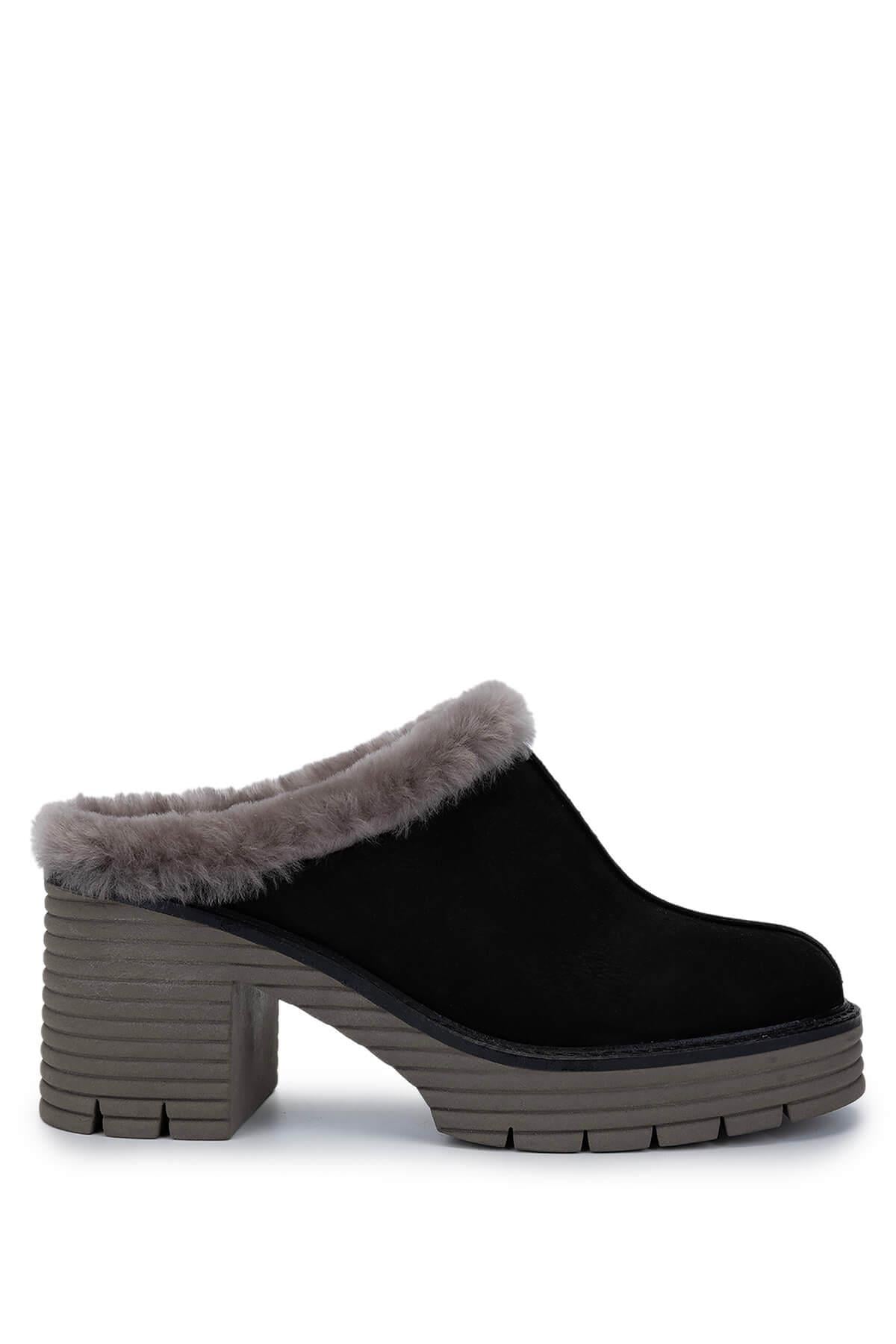 Tamer Tanca Siyah Nubuk Tamer Tanca Hakiki Deri Kadın Topuklu Terlik