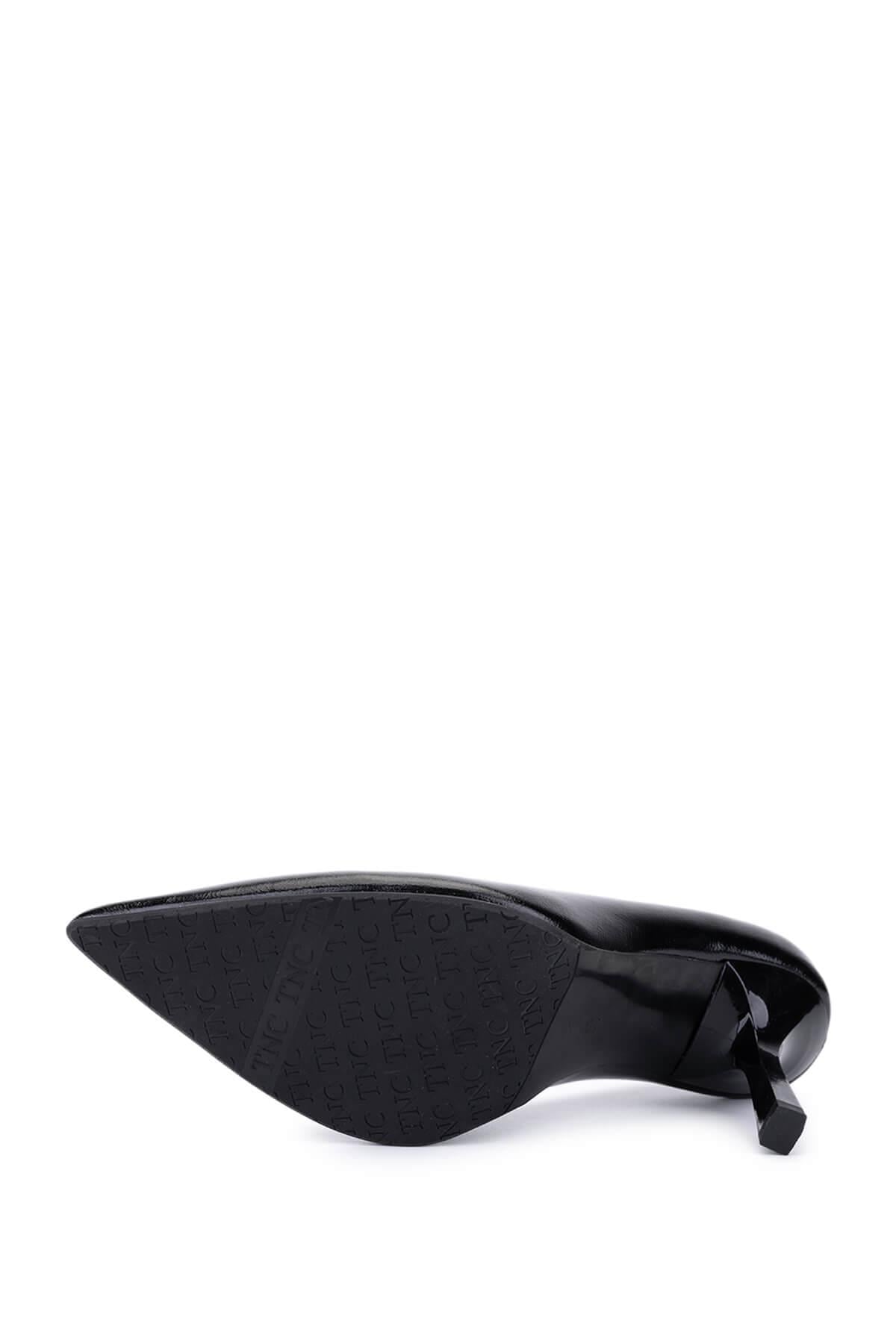 Tamer Tanca Siyah Kırışık Rugan Tamer Tanca Hakiki Deri Kadın Topuklu Ayakkabı