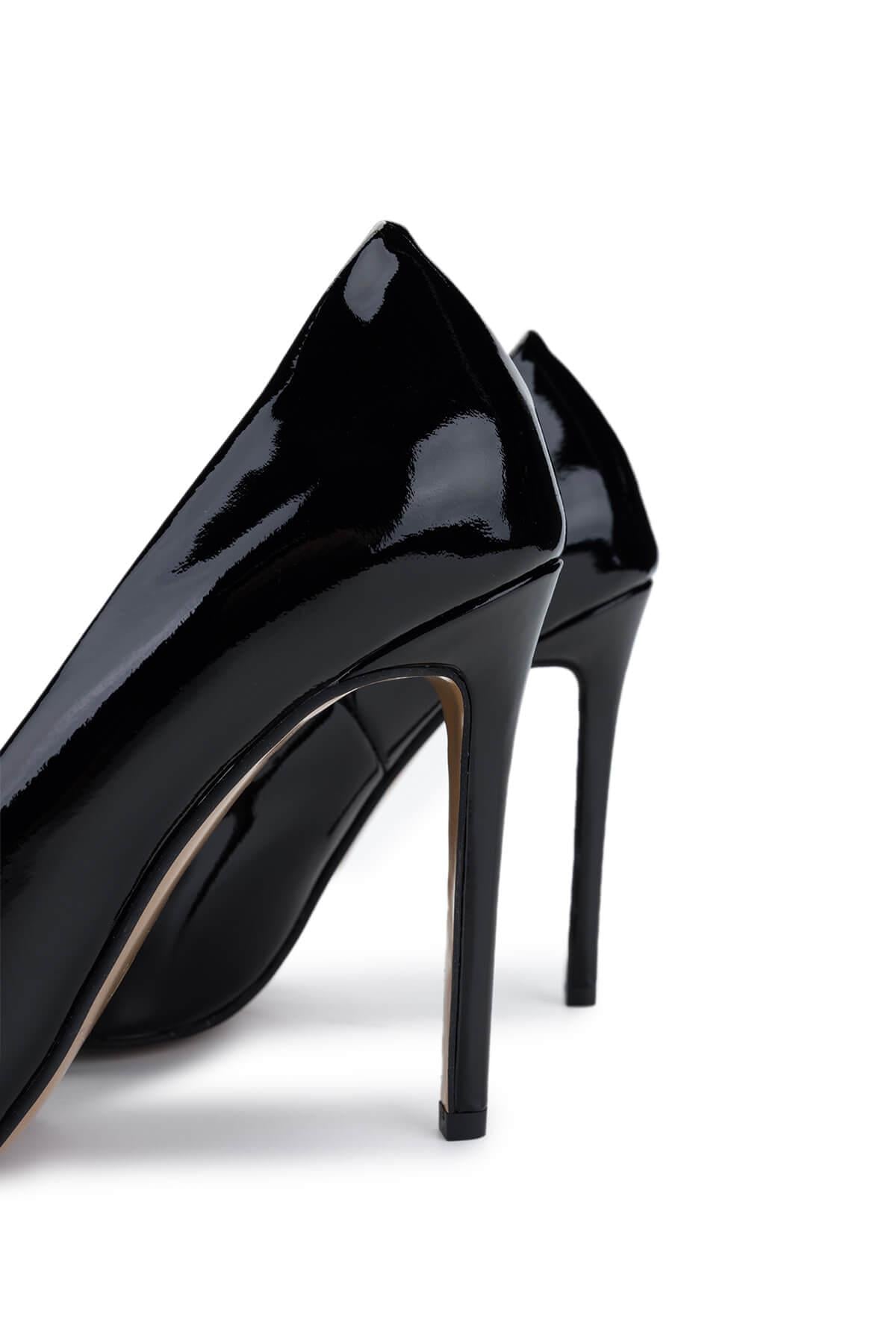 Tamer Tanca Siyah Rugan Tamer Tanca Hakiki Deri Kadın Topuklu Ayakkabı