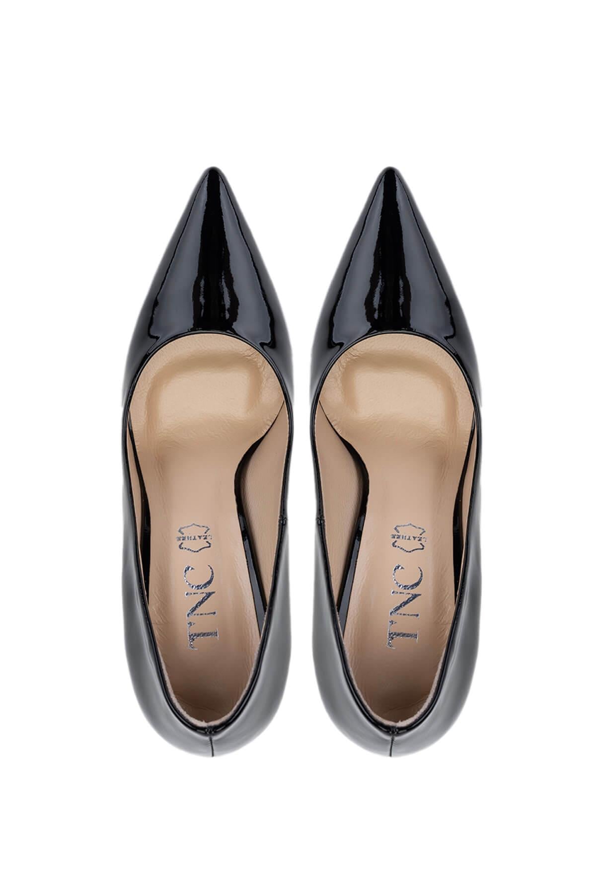 Tamer Tanca Siyah Rugan Tamer Tanca Hakiki Deri Kadın Topuklu Ayakkabı