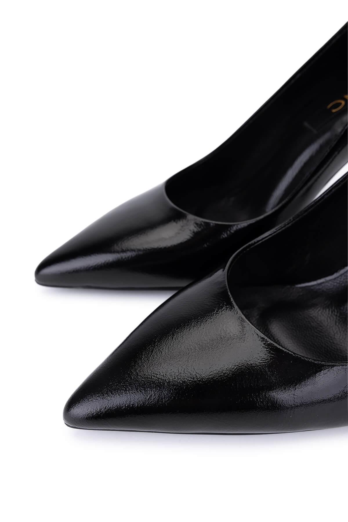 Tamer Tanca Siyah Kırışık Rugan Tamer Tanca Hakiki Deri Kadın Topuklu Ayakkabı