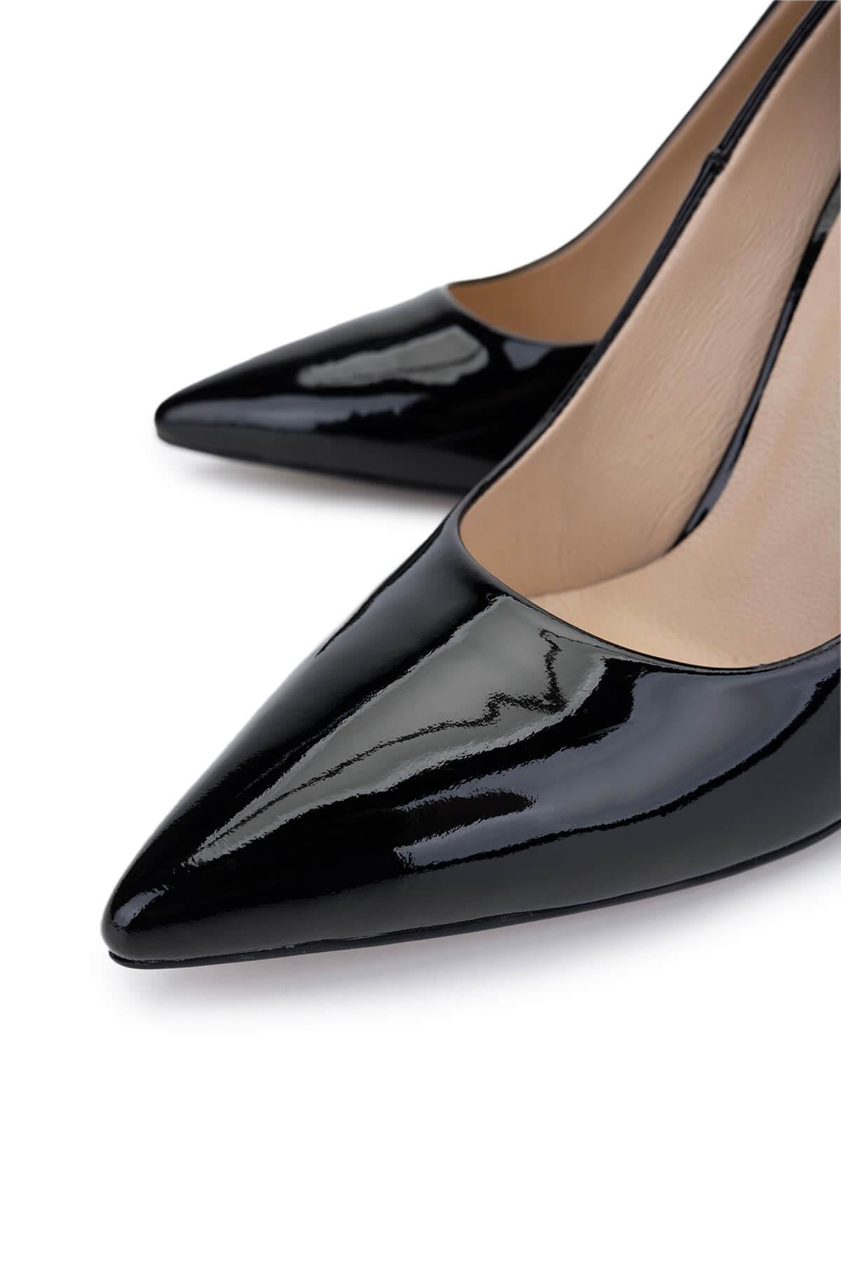 Tamer Tanca Siyah Rugan Tamer Tanca Hakiki Deri Kadın Topuklu Ayakkabı