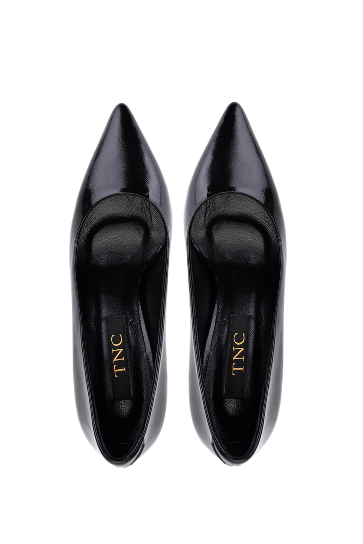 Tamer Tanca Siyah Kırışık Rugan Tamer Tanca Hakiki Deri Kadın Topuklu Ayakkabı