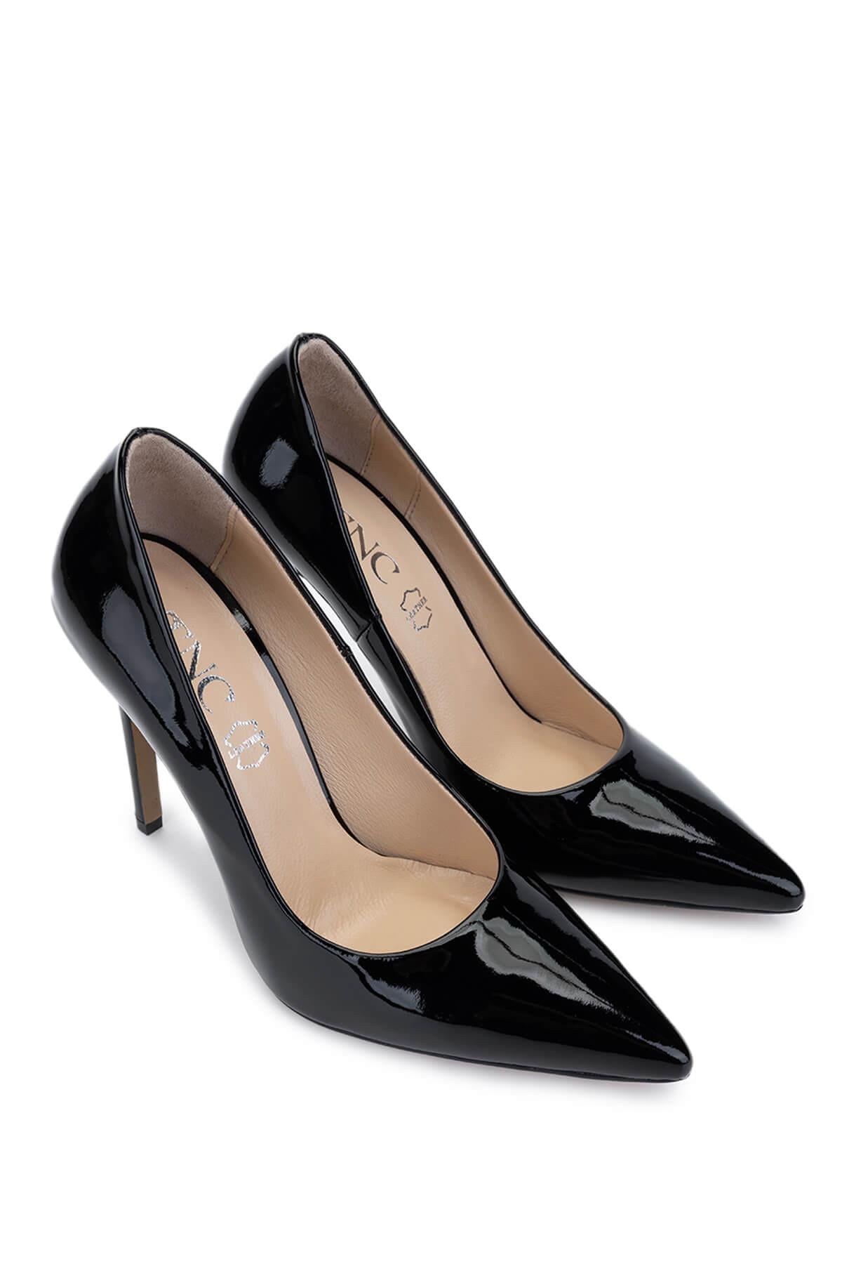 Tamer Tanca Siyah Rugan Tamer Tanca Hakiki Deri Kadın Topuklu Ayakkabı