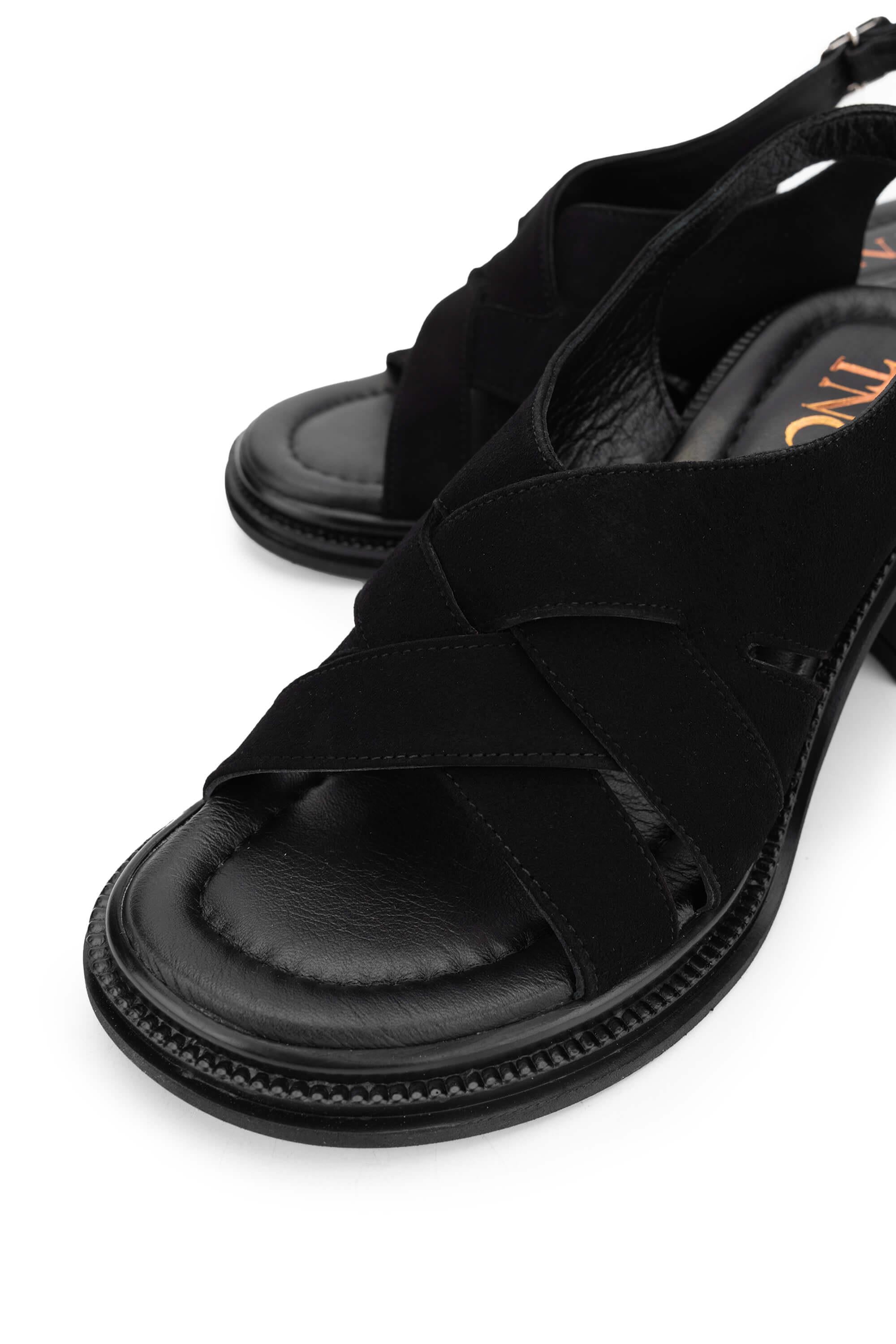 Tamer Tanca Lacivert Süet Tamer Tanca Hakiki Deri Kadın Topuklu Sandalet