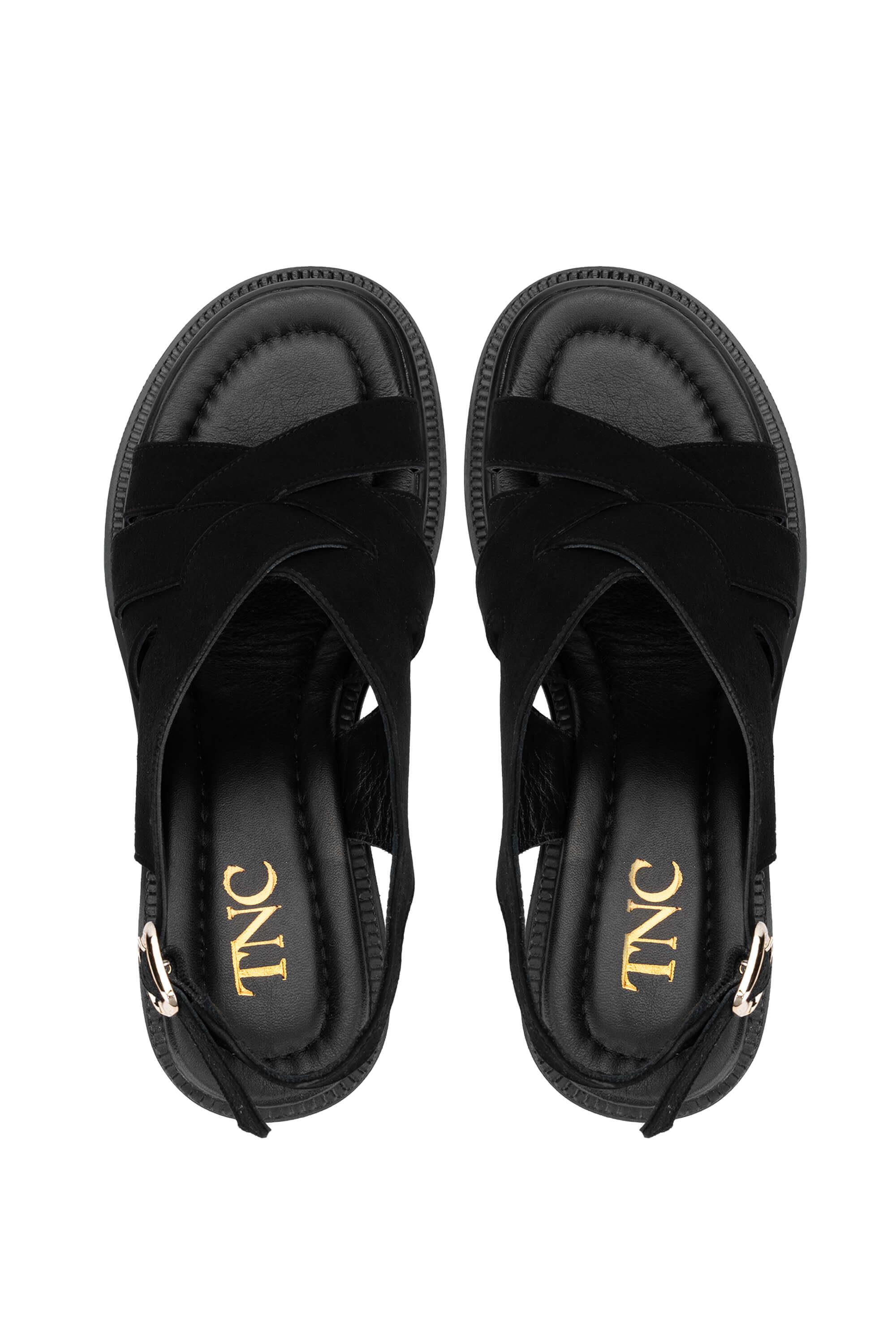 Tamer Tanca Lacivert Süet Tamer Tanca Hakiki Deri Kadın Topuklu Sandalet