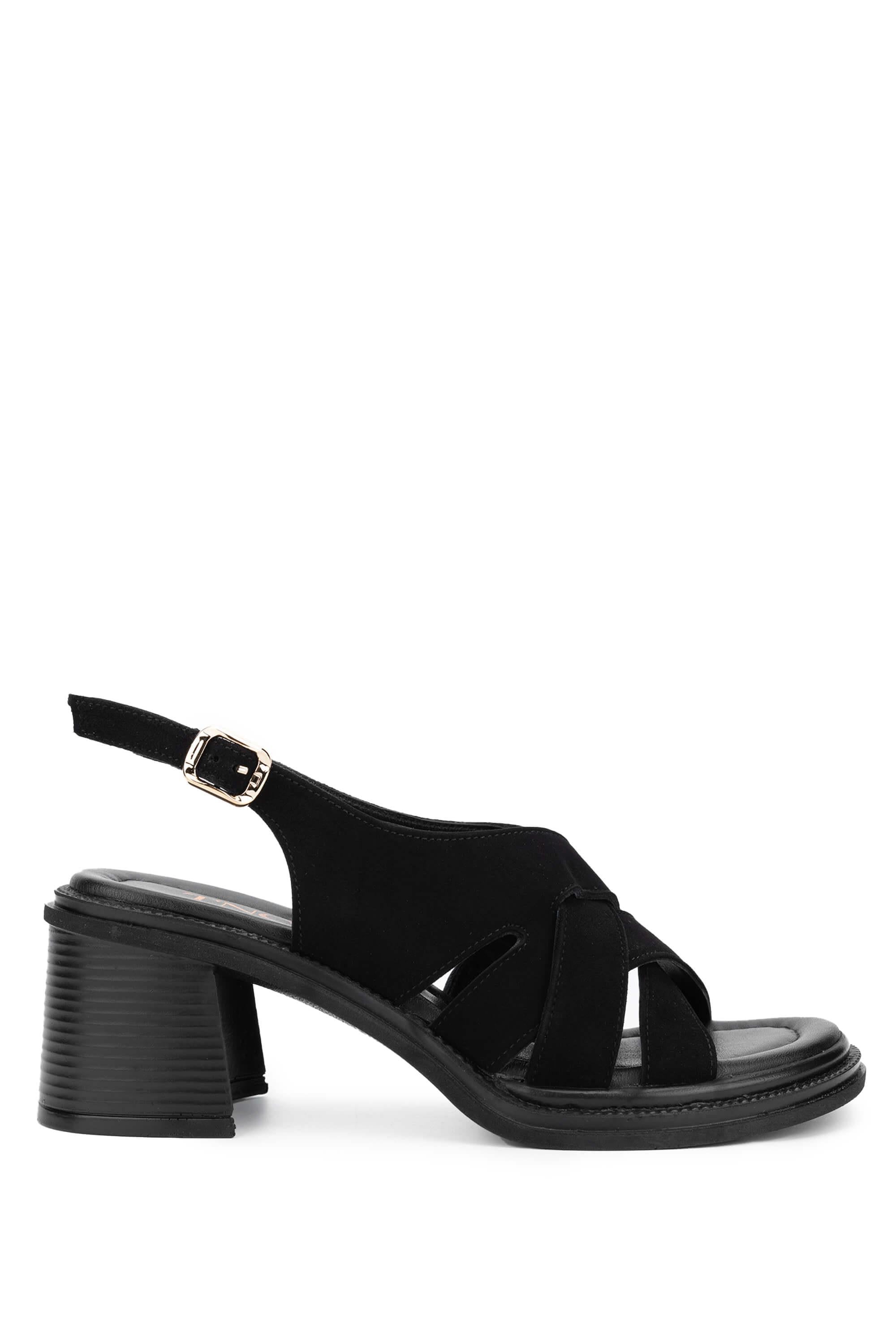 Tamer Tanca Lacivert Süet Tamer Tanca Hakiki Deri Kadın Topuklu Sandalet