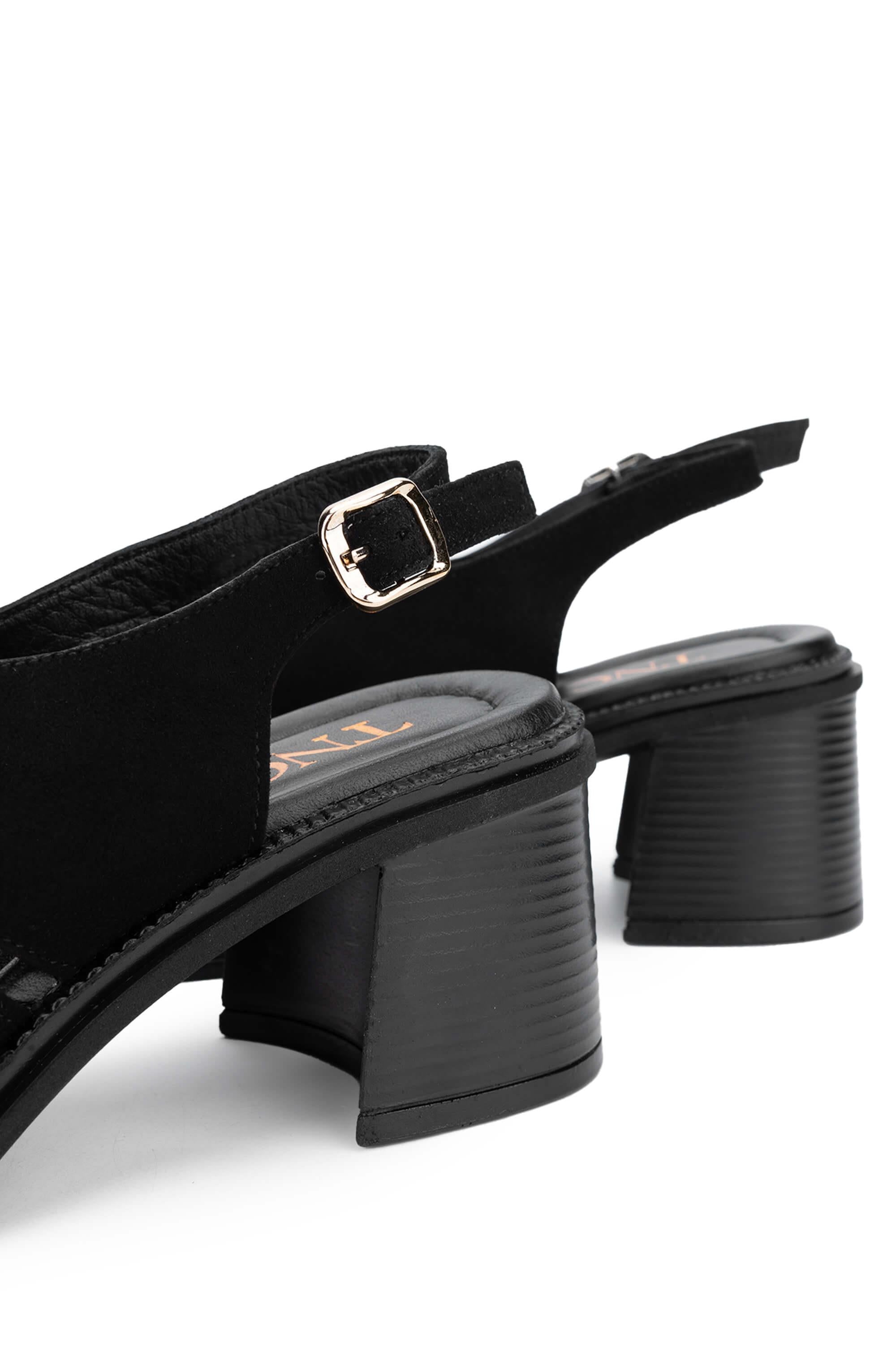 Tamer Tanca Lacivert Süet Tamer Tanca Hakiki Deri Kadın Topuklu Sandalet