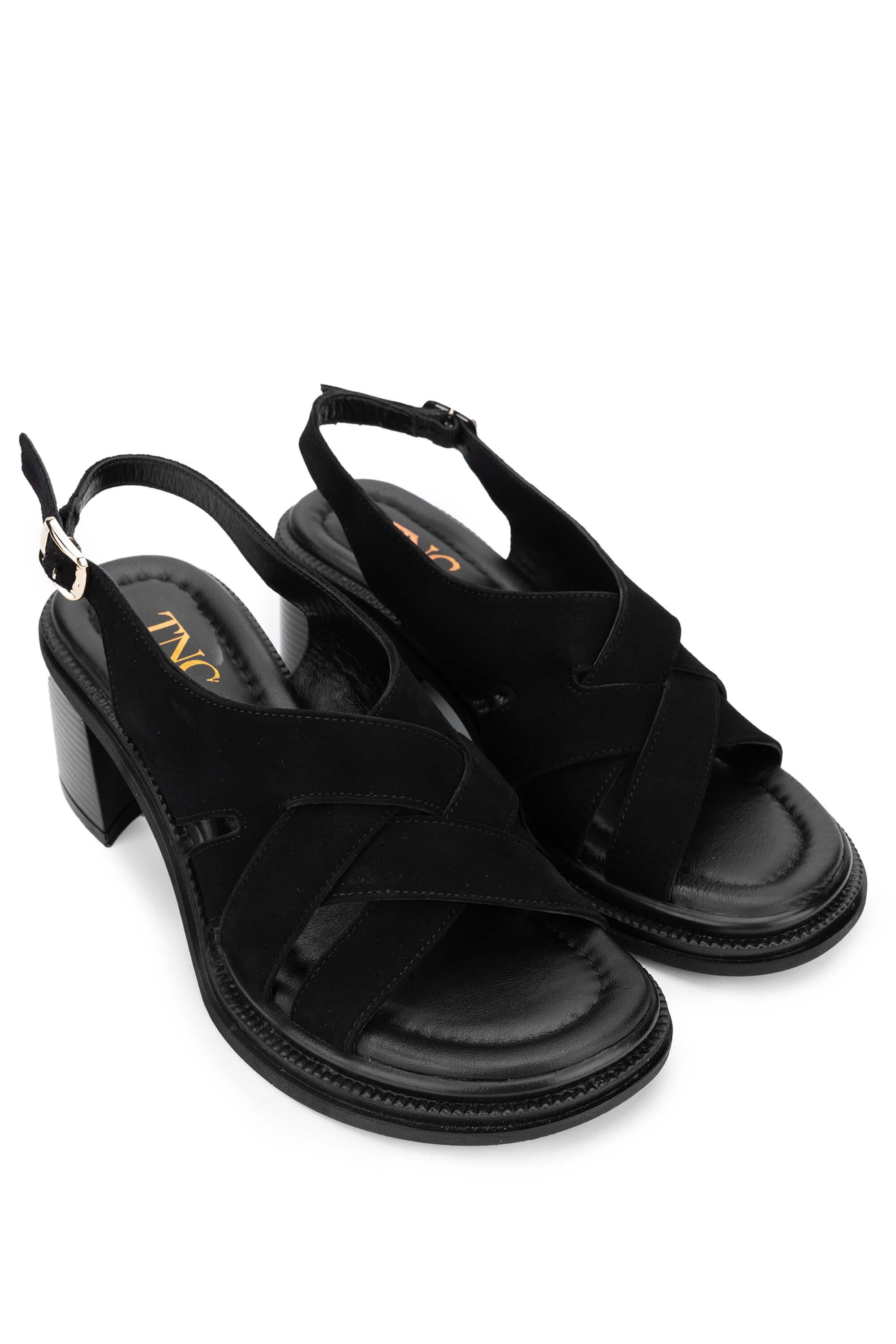 Tamer Tanca Lacivert Süet Tamer Tanca Hakiki Deri Kadın Topuklu Sandalet