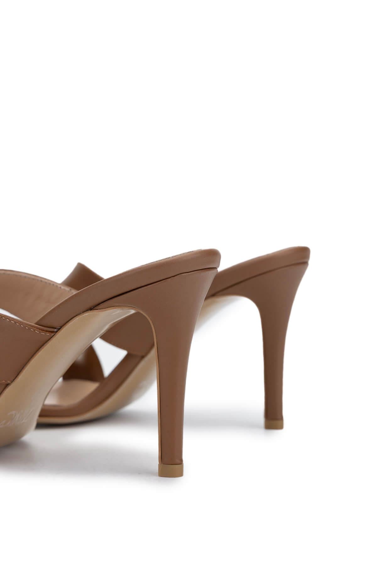 Tamer Tanca Pudra Tamer Tanca Hakiki Kadın Deri Topuklu Terlik