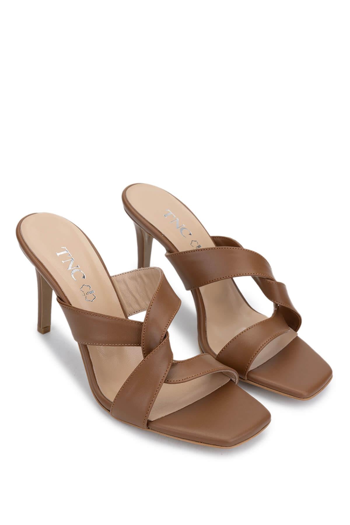 Tamer Tanca Pudra Tamer Tanca Hakiki Kadın Deri Topuklu Terlik