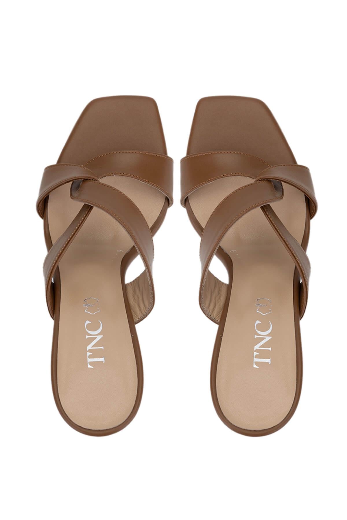 Tamer Tanca Pudra Tamer Tanca Hakiki Kadın Deri Topuklu Terlik