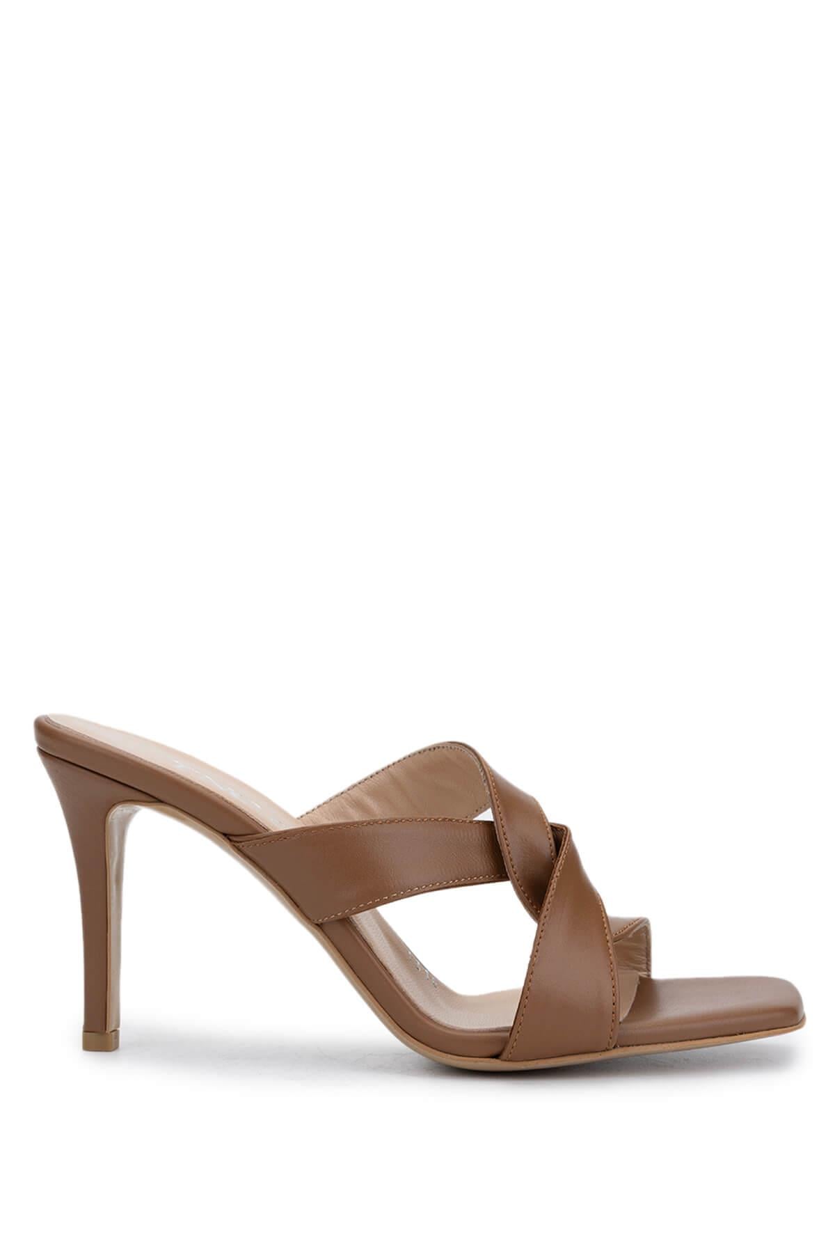 Tamer Tanca Pudra Tamer Tanca Hakiki Kadın Deri Topuklu Terlik