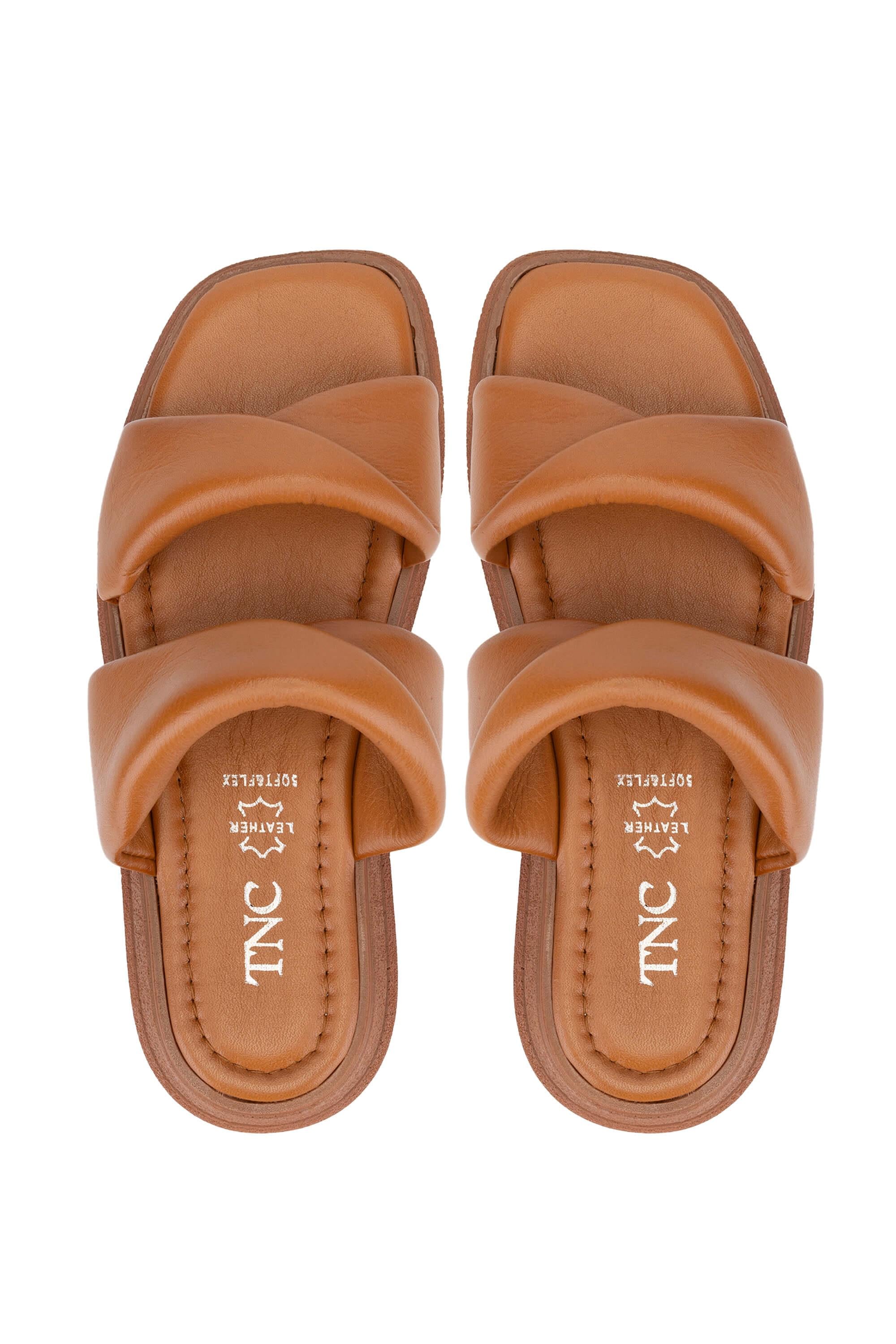 Tamer Tanca Siyah Tamer Tanca Hakiki Kadın Deri Düz Terlik